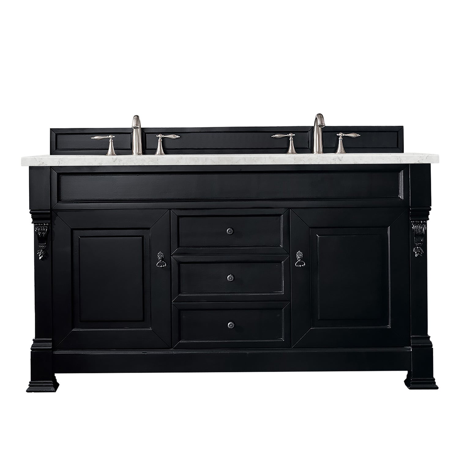 James Martin Vanities 147-114-5631-3EJP Brookfield 60-in Antique Black Undermount Double sink Bathroom Vanity with Eternal Jasmine Pearl Quartz Top