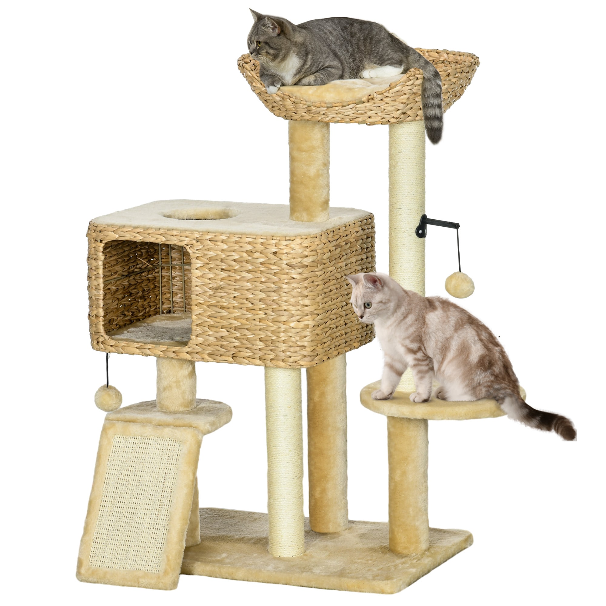 LOVMOR SF-M-W2225P166365 38Inch Cat Tree for Indoor Cats Cat Tower with Scratching Posts Ramp Condo Toy Balls Platform Bed Ramp Beige