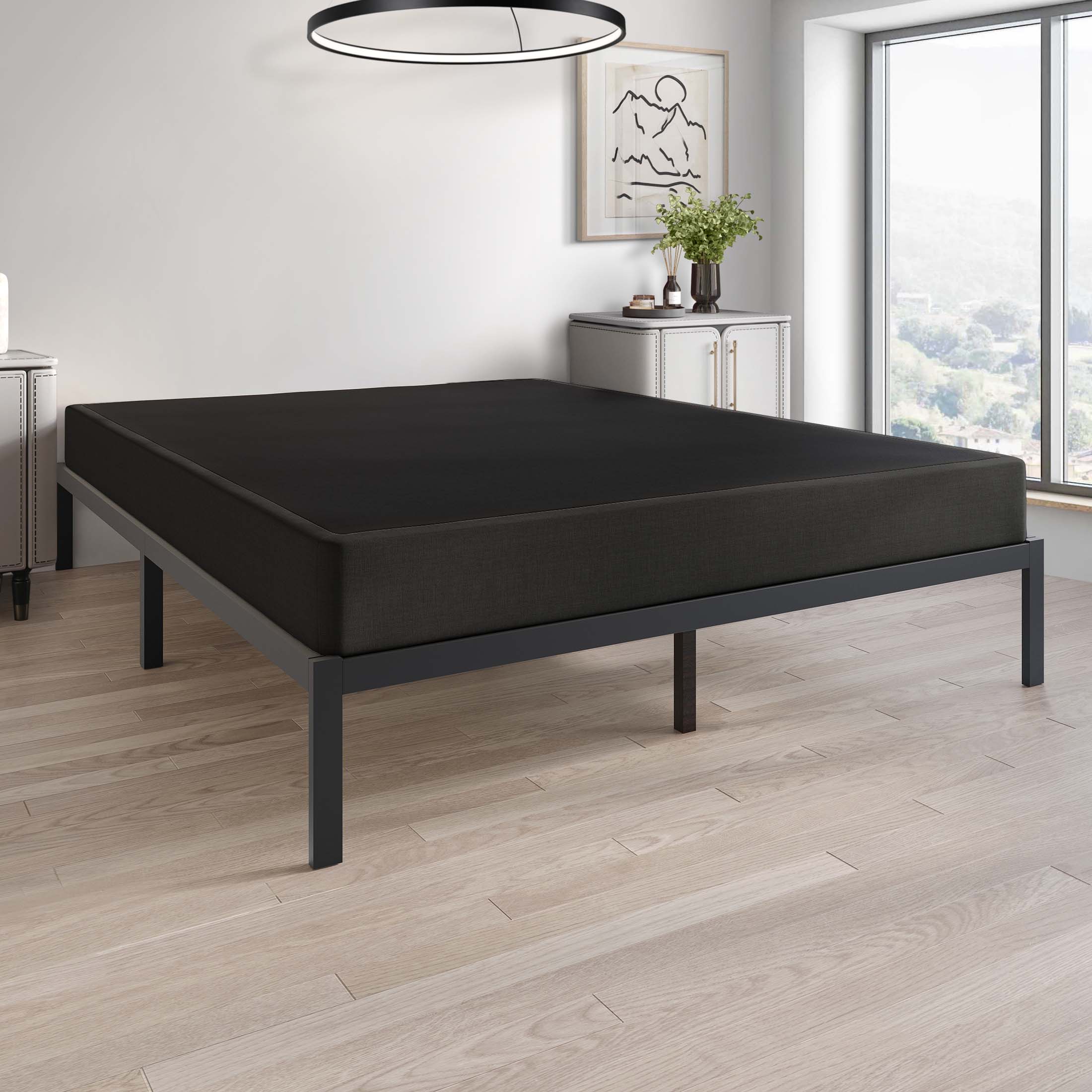 CraftPorch 5-Inch Black Metal Box Spring with Linen Cover - Queen