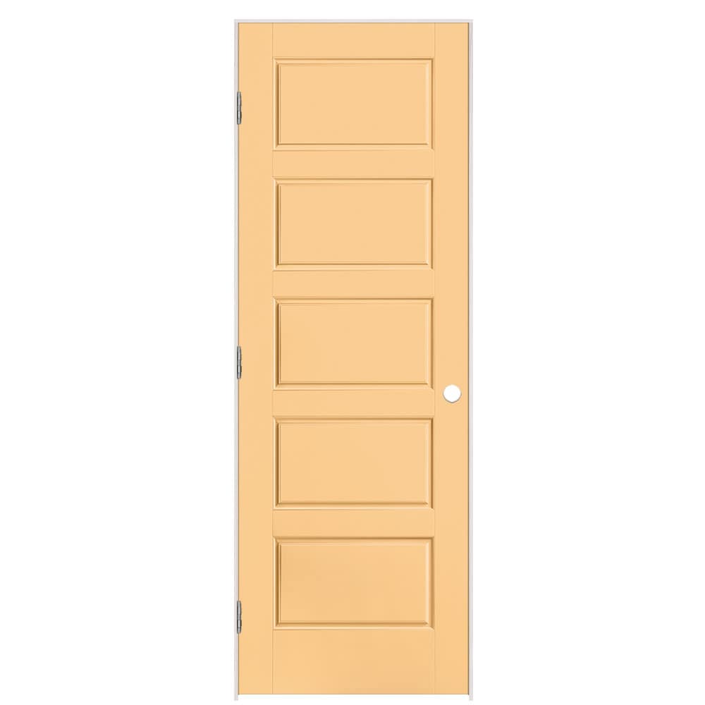Masonite 1444485 28-in x 80-in Marigold Hollow core 5-panel equal Right hand Smooth Prefinished Molded composite Flat Jamb Single Prehung Interior Door