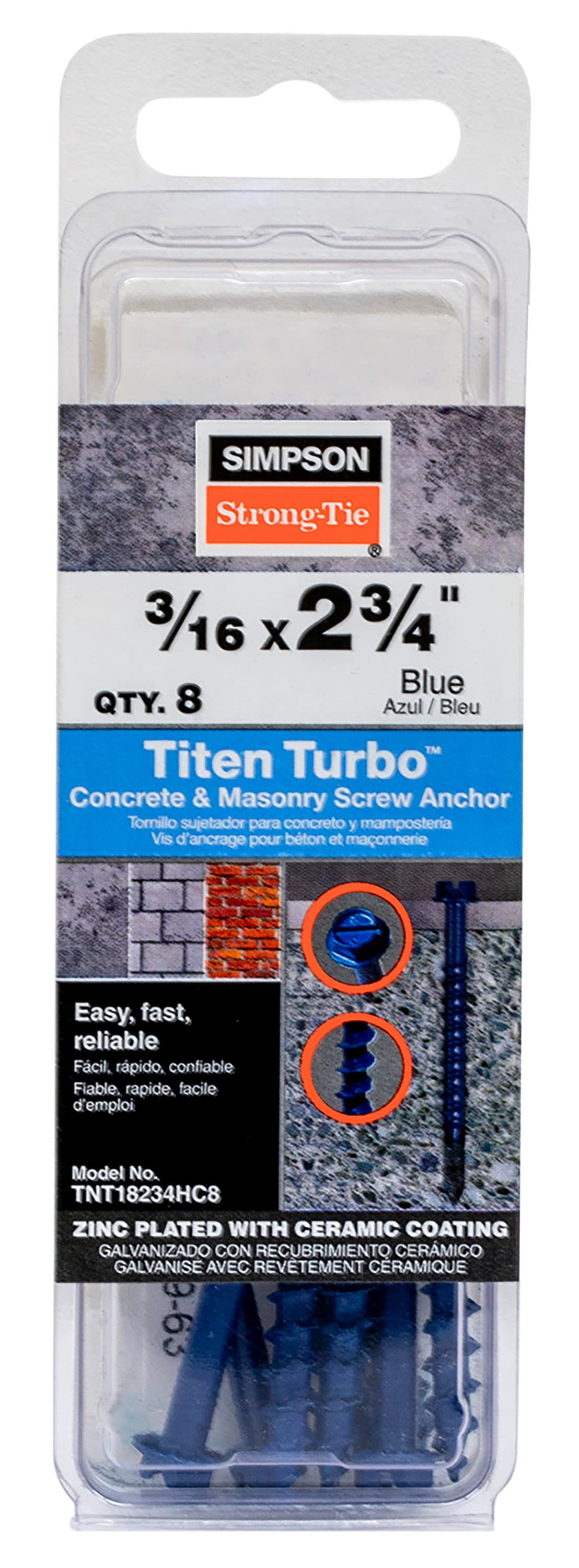 Simpson Strong-Tie TNT18234HC8 3/16-in x 2-3/4-in Concrete Anchors 8 -Pack
