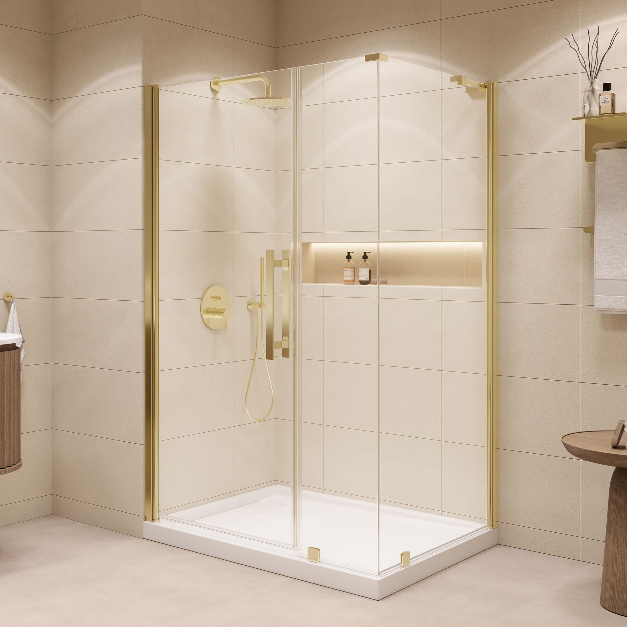 OVE Decors 15SKS-PASA48-GBW Pasadena 3 -Piece 36-in W x 48-in L x 75-in H Rectangular Corner shower kit ( Reversible Drain) Base and Door Hardware Included