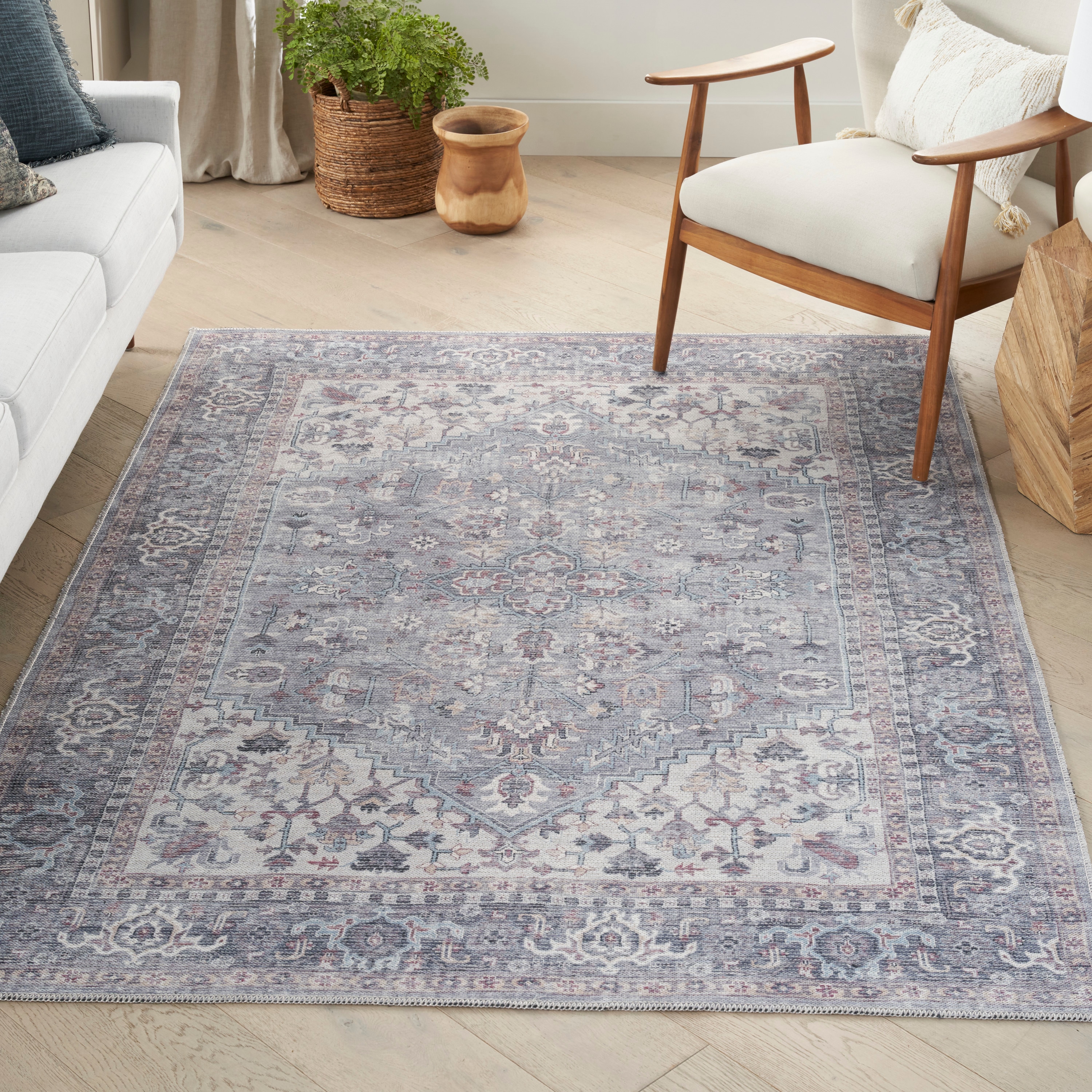 Nicole Curtis 099446164674 Machine Washable Series 1 6 x 9 (ft) Loomed Polyester Grey Rectangular Indoor Border Vintage Machine washable Area rug