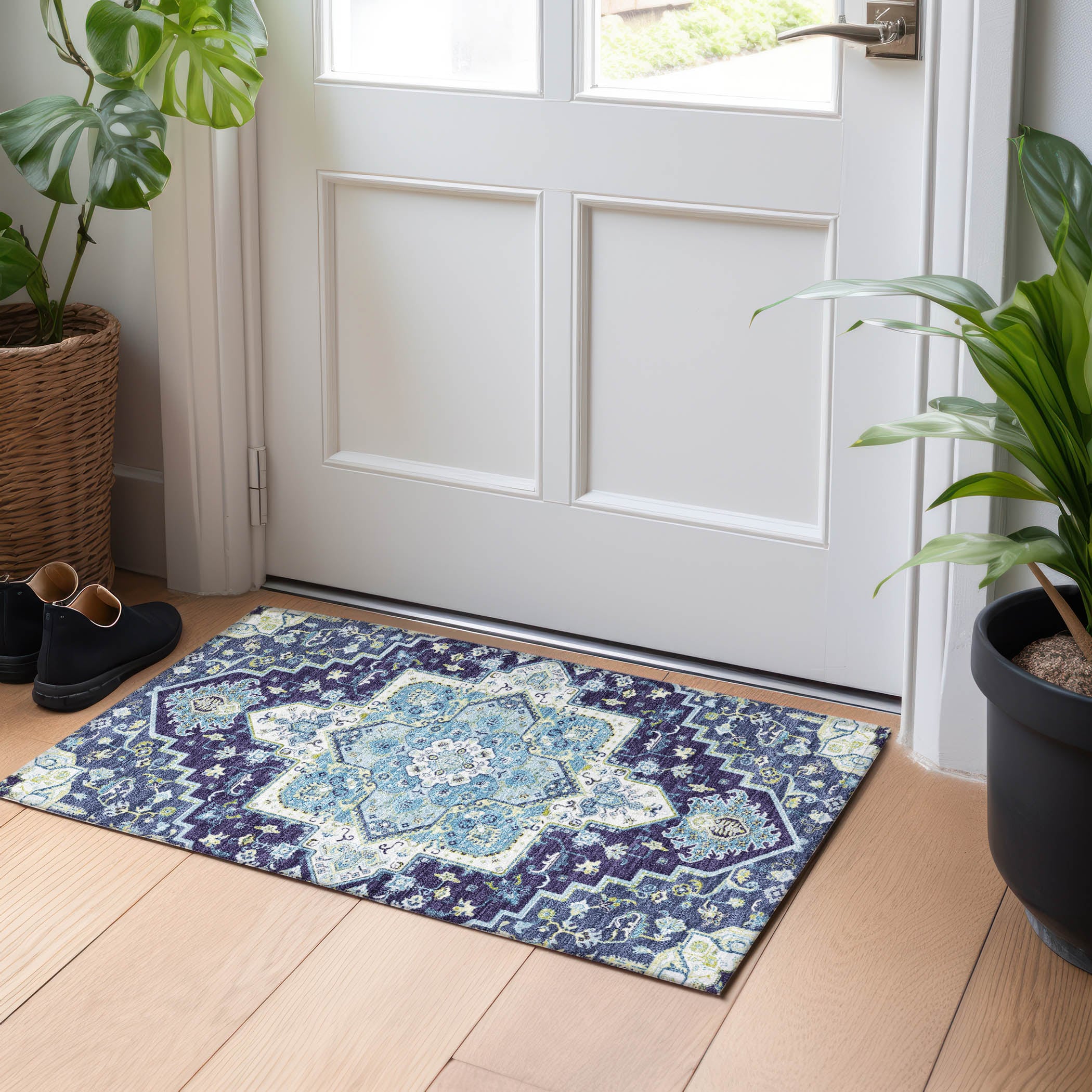 Addison Rugs ACN1036NA20X30 Chantille ACN1036NA 2 x 3 (ft) Polyester Navy Rectangular Indoor/Outdoor Geometric Machine washable Area rug