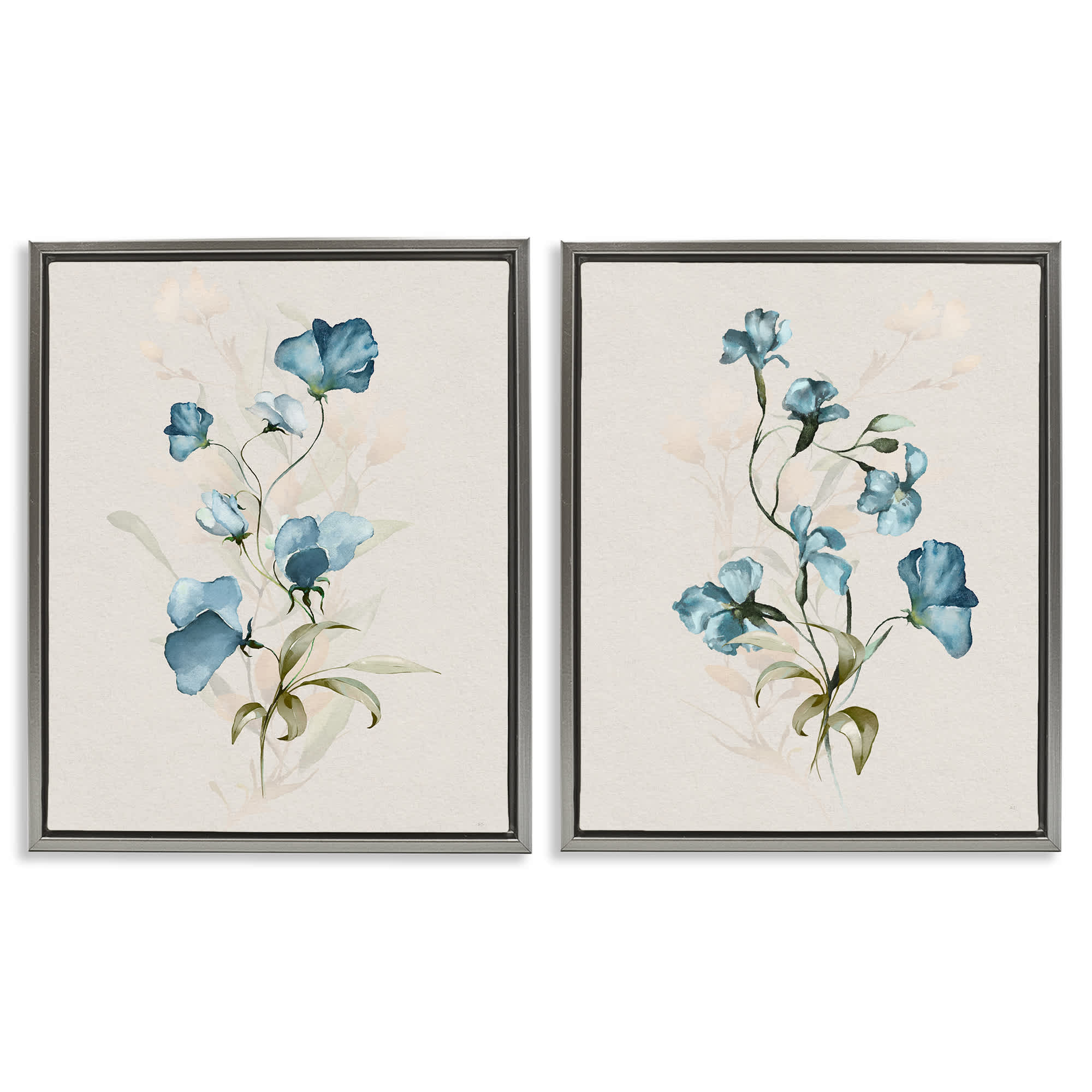 Stupell Industries B2-727-FFL-2PC-24X30 Blue Botanical Herbs 2 Piece Gray Framed Floater Canvas Set By Susan Jill 31 x 25