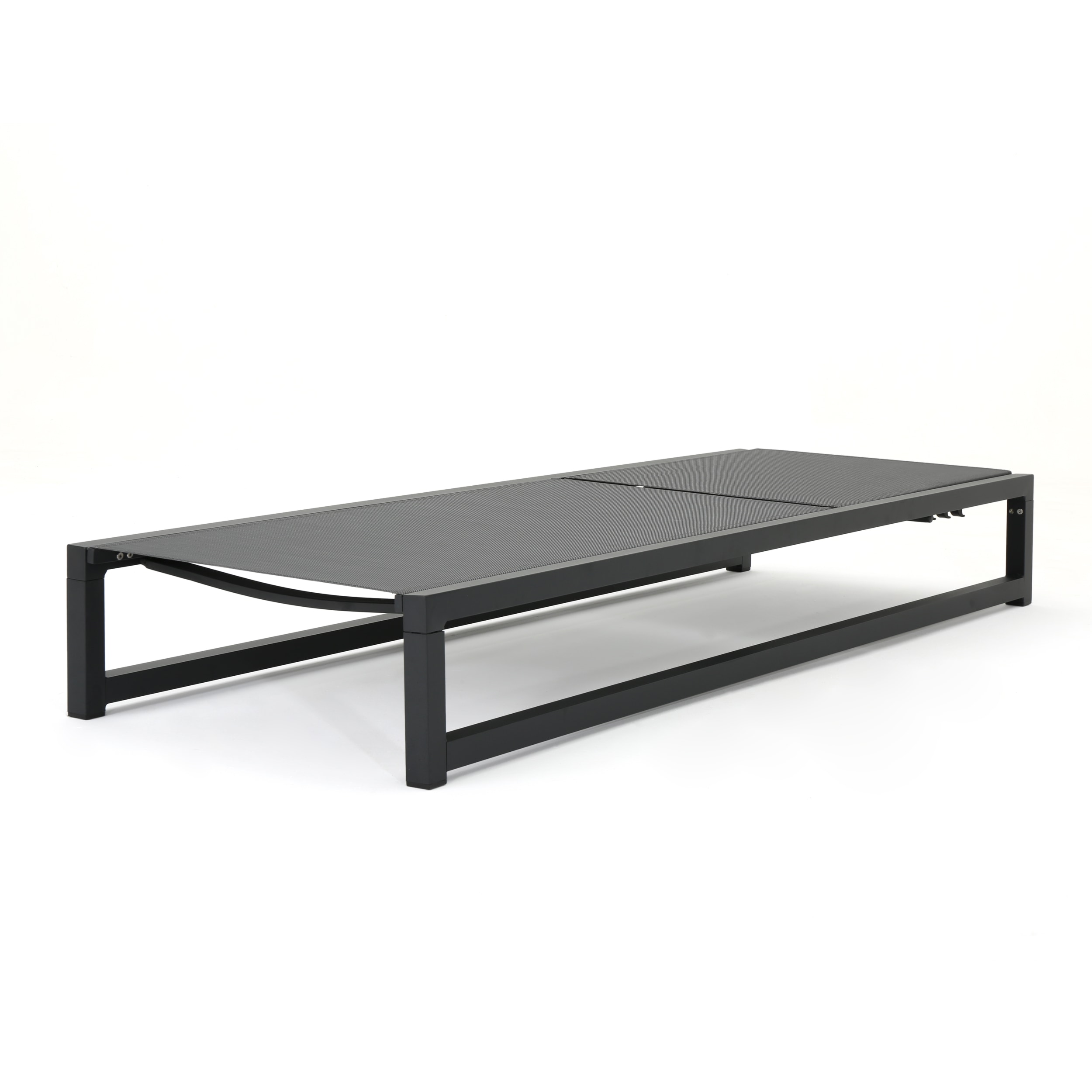 Black and Dark Gray Aluminum Mesh Armless Chaise Lounges, Set of 2