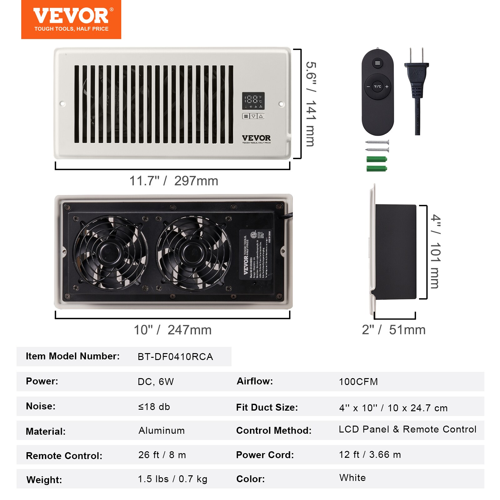 VEVOR Register Booster Fan 100 CFM Heat Moisture Recovery Air Exchanger   64780965 