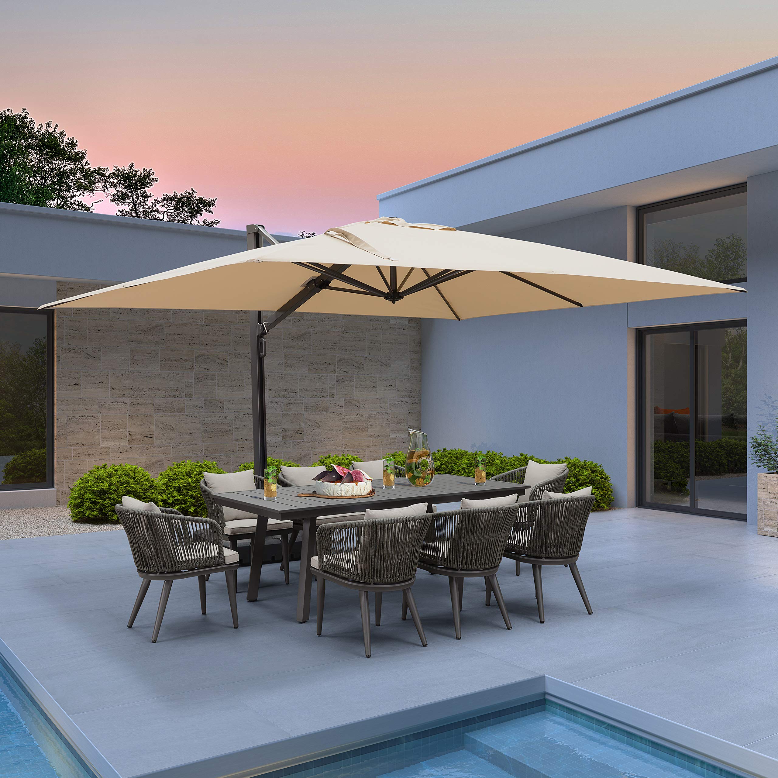 PURPLE LEAF LS04CHC1013-KK 13-ft Aluminum Beige Crank Cantilever Patio Umbrella