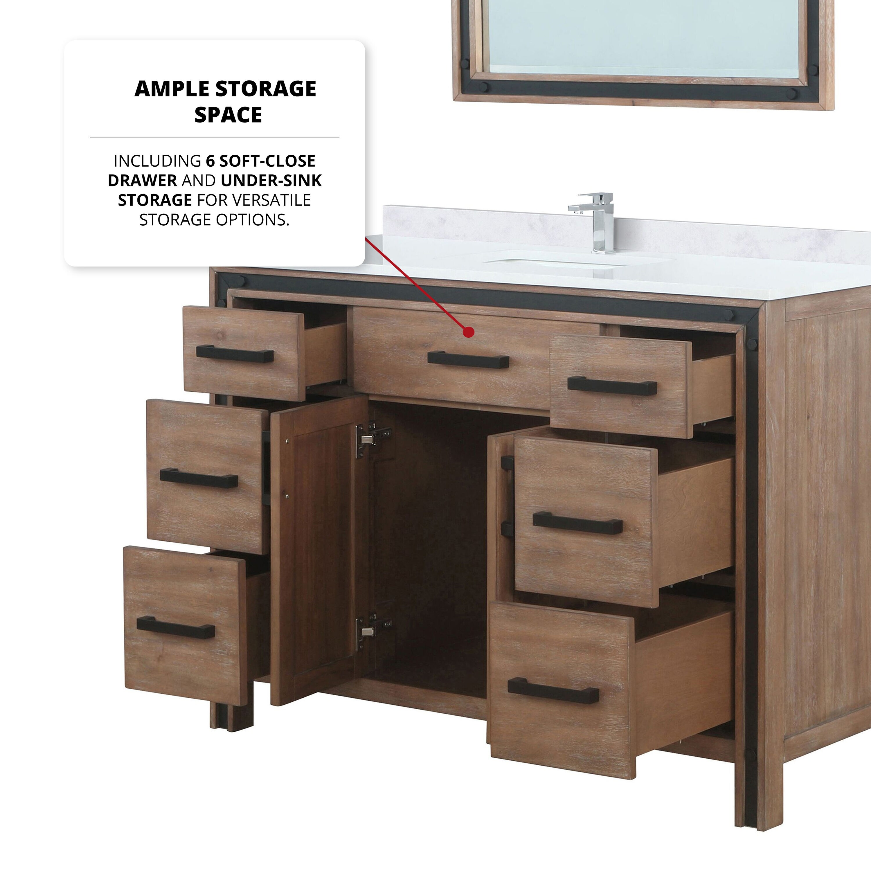 Ziva 48" Rustic Barnwood Single Sink Bathroom Vanity with White Quartz Top