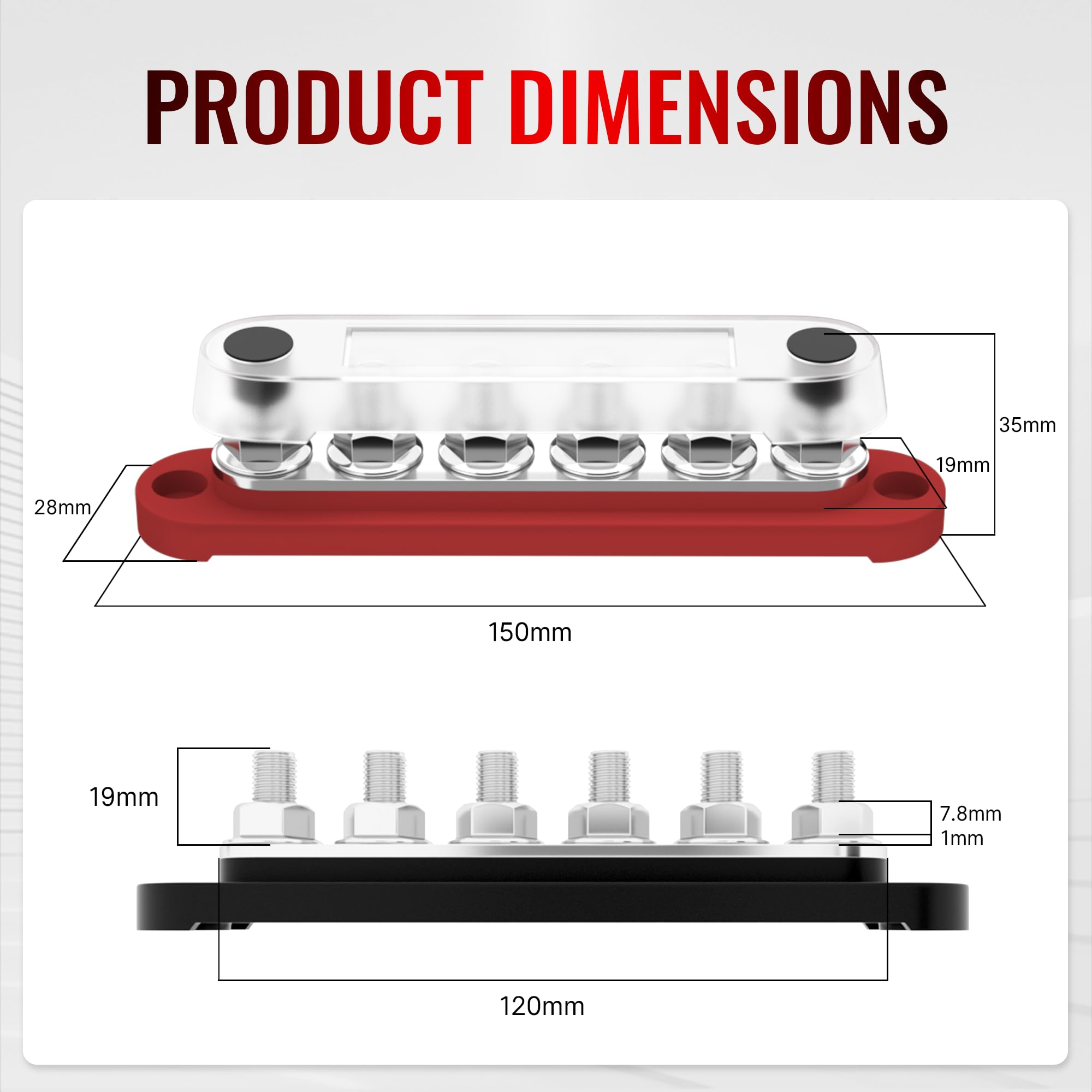 Misopily 12V Bus Bar 250A Power Distribution Block with 6 M8 Terminal ...