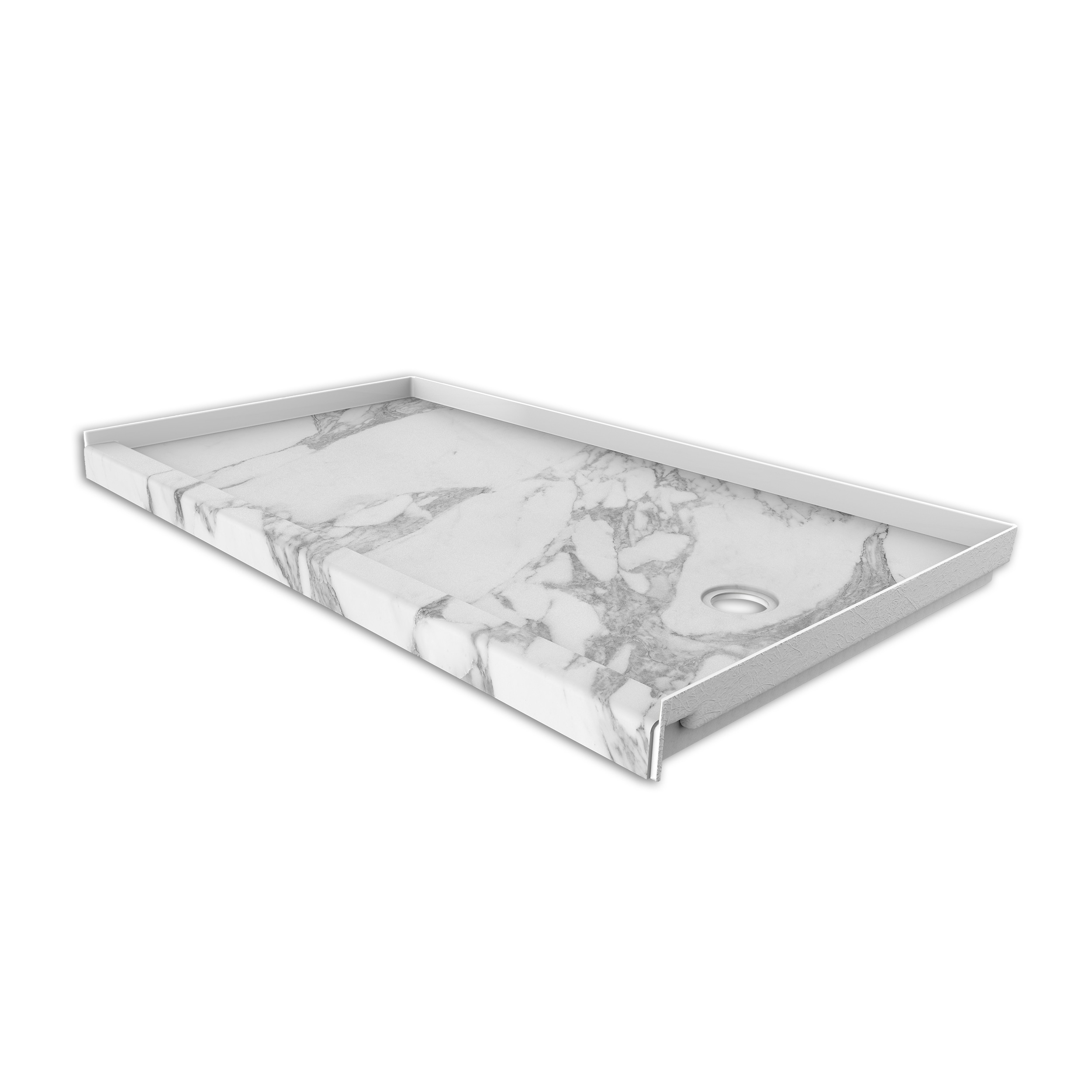 FlexStone FLXSBR6032CW 32-in W x 60-in L Calacatta White Single Threshold Rectangle Shower pan base with 2.625-in H Threshold (Right Drain)