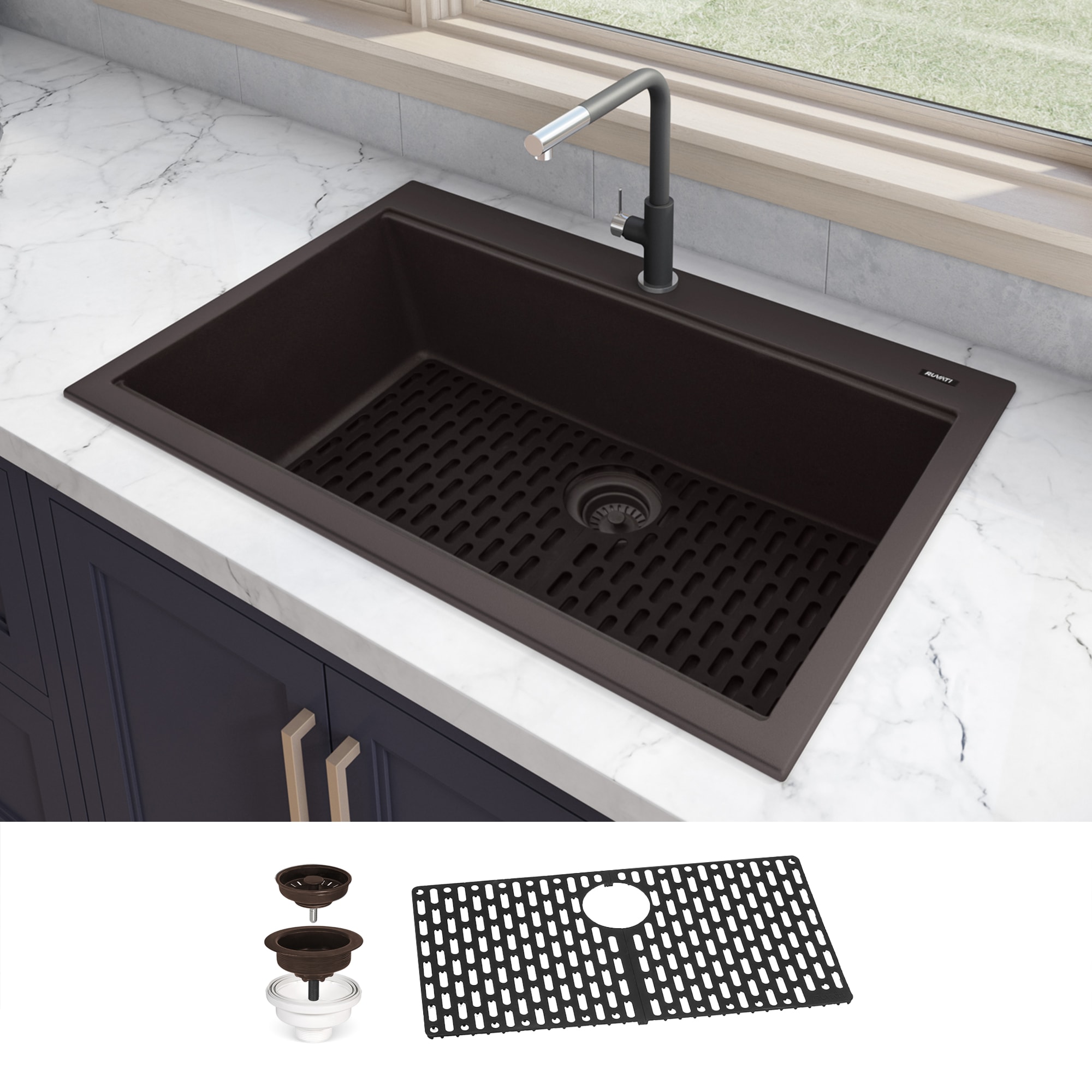 Ruvati RVG1080ES epiGranite Drop-in 33-in x 22-in Composite Single bowl 1-Hole Kitchen Sink