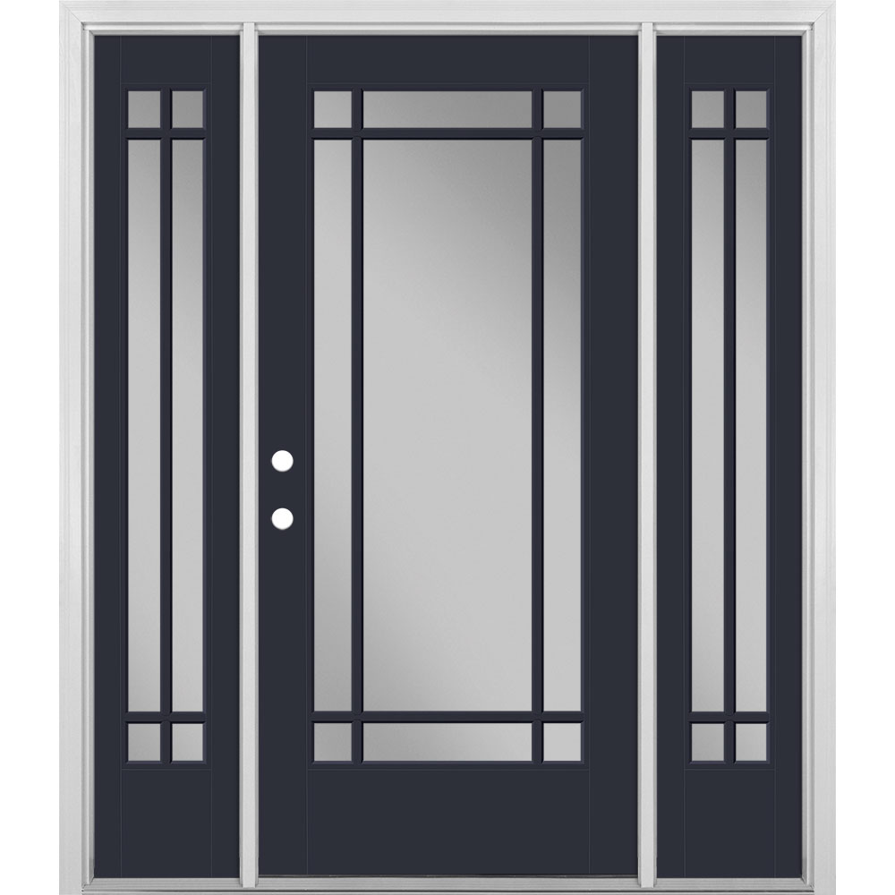 Masonite 1524702 60-in x 80-in Fiberglass Full Lite Left-Hand Inswing Eclipse Painted Prehung Front Door with Sidelights with Brickmould Insulating Core