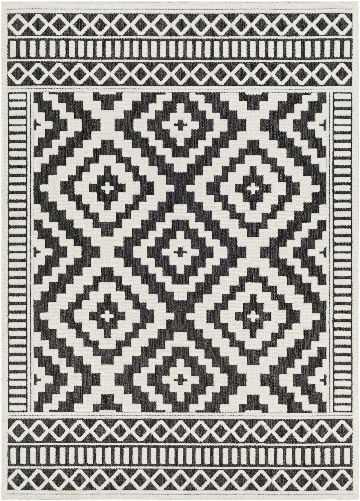 Livabliss SFG2301-537 San Diego 5 x 8 (ft) Polypropylene Black/White Rectangular Indoor/Outdoor Medallion Moroccan Area rug
