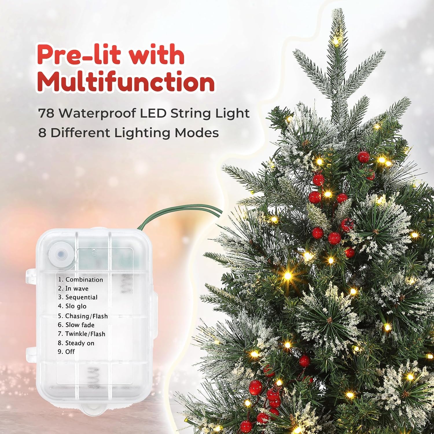 Garvee Christmas Tree 3 FT Prelit Artificial Mini 78 LED Lights 8 Modes Red Berries Sleigh Base Front Door Porch Holiday Decoration