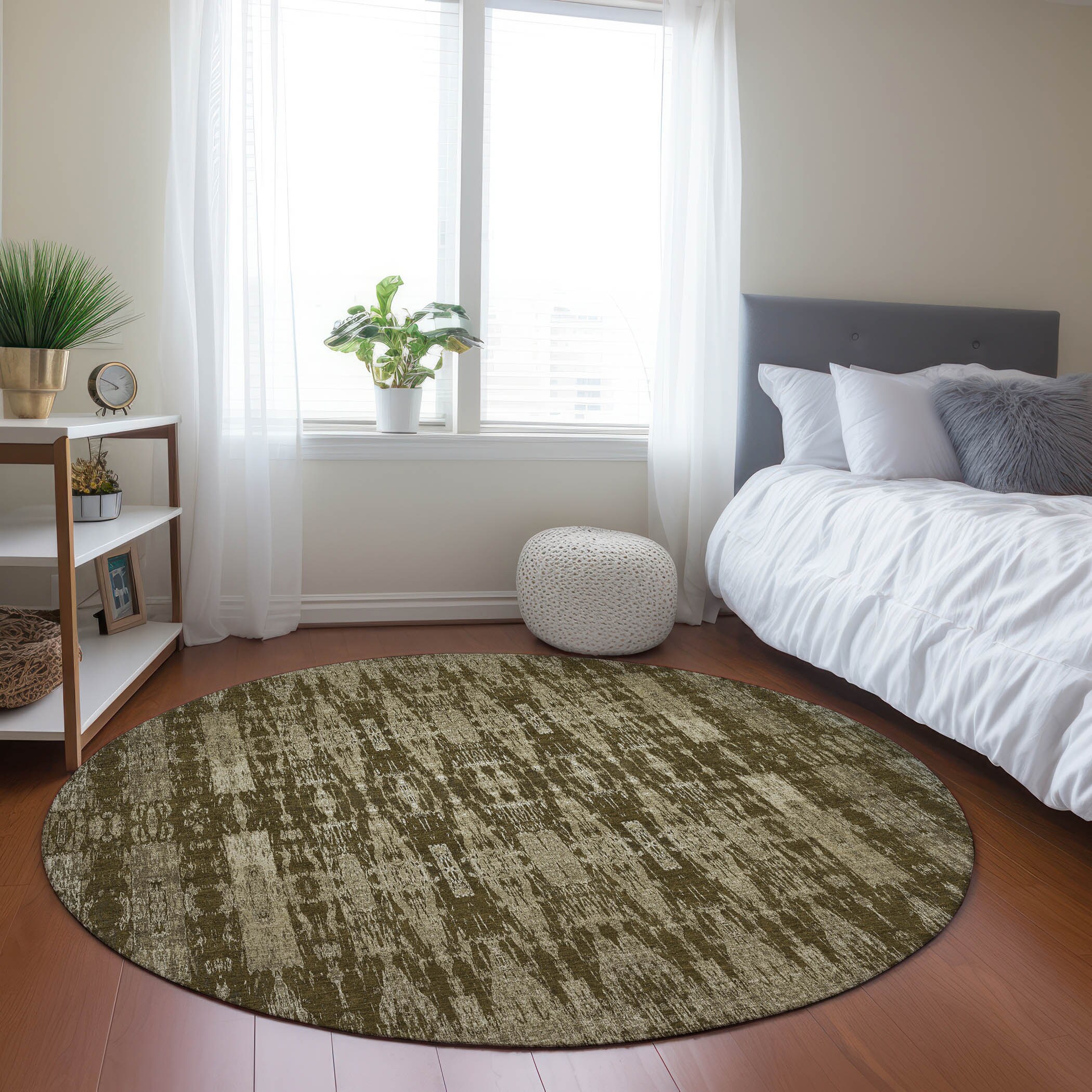 Addison Rugs ACN580CH8RO Chantille ACN580CH 8 x 8 (ft) Polyester Chocolate Round Indoor/Outdoor Geometric Machine washable Area rug