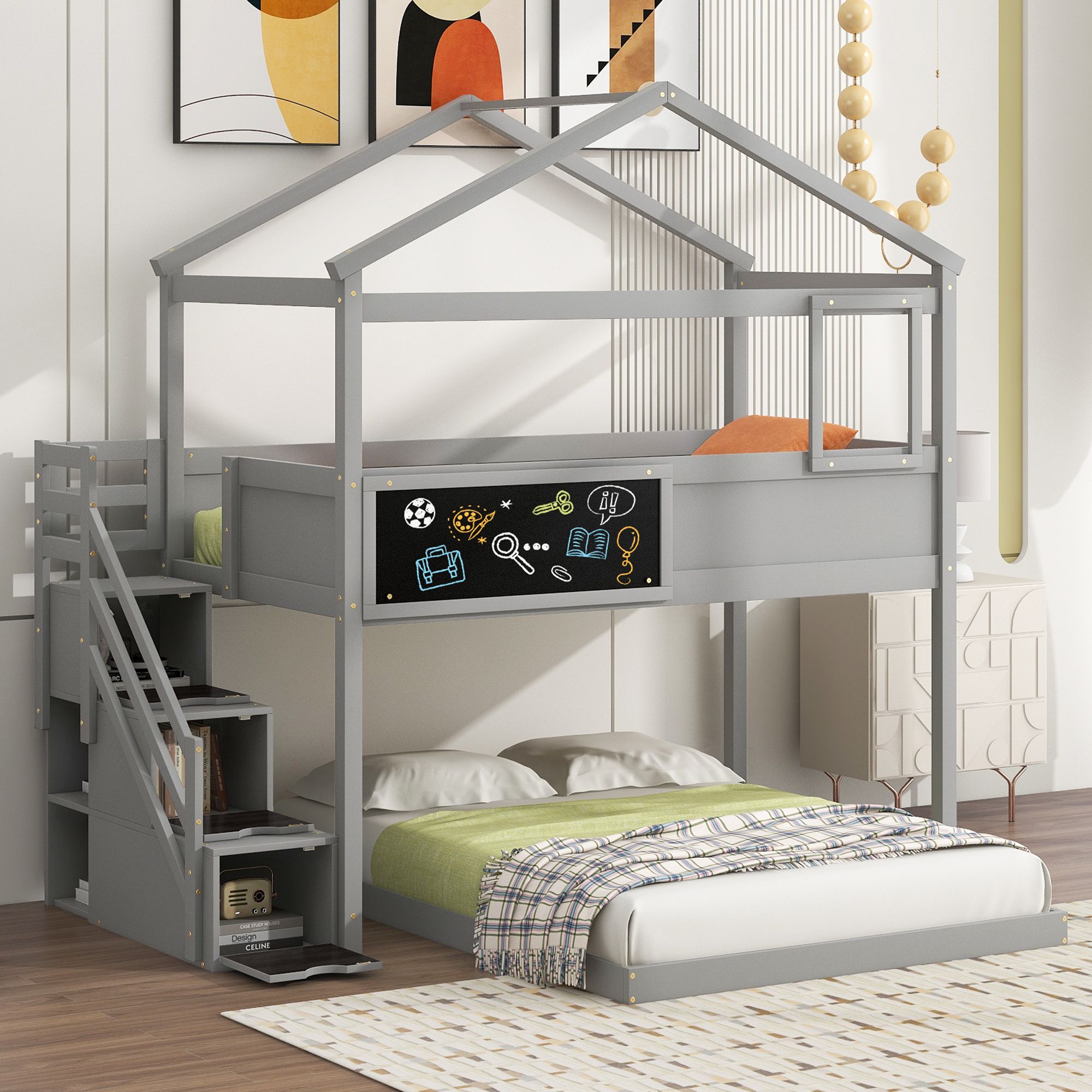 Yiekholo LL-1767AAE Gray Twin over full Bunk Bed