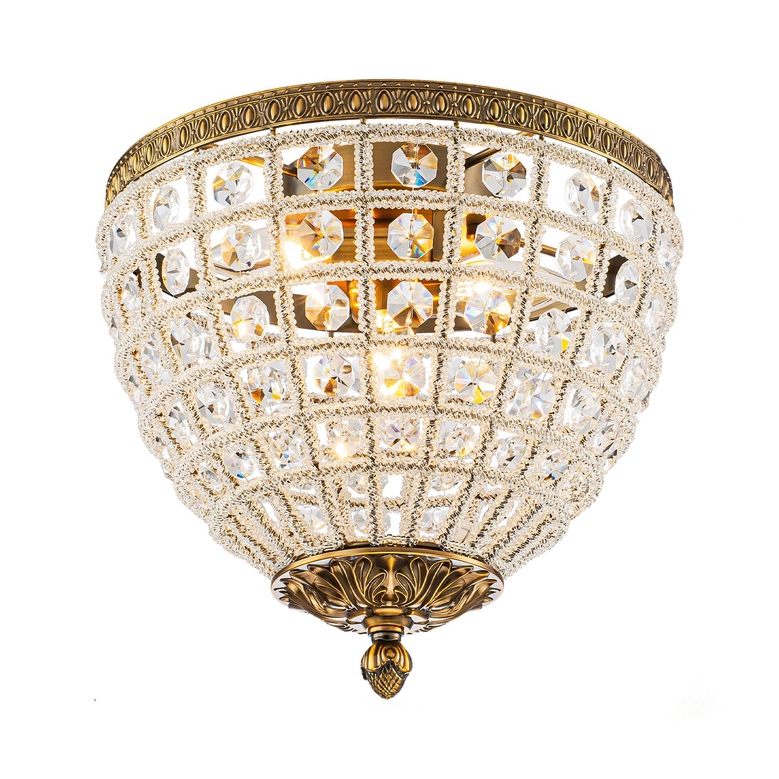 Rennnsan Ashton 11.8-in Antique Gold Indoor 3 -Light Semi-flush Mount Light with Crystal Shade