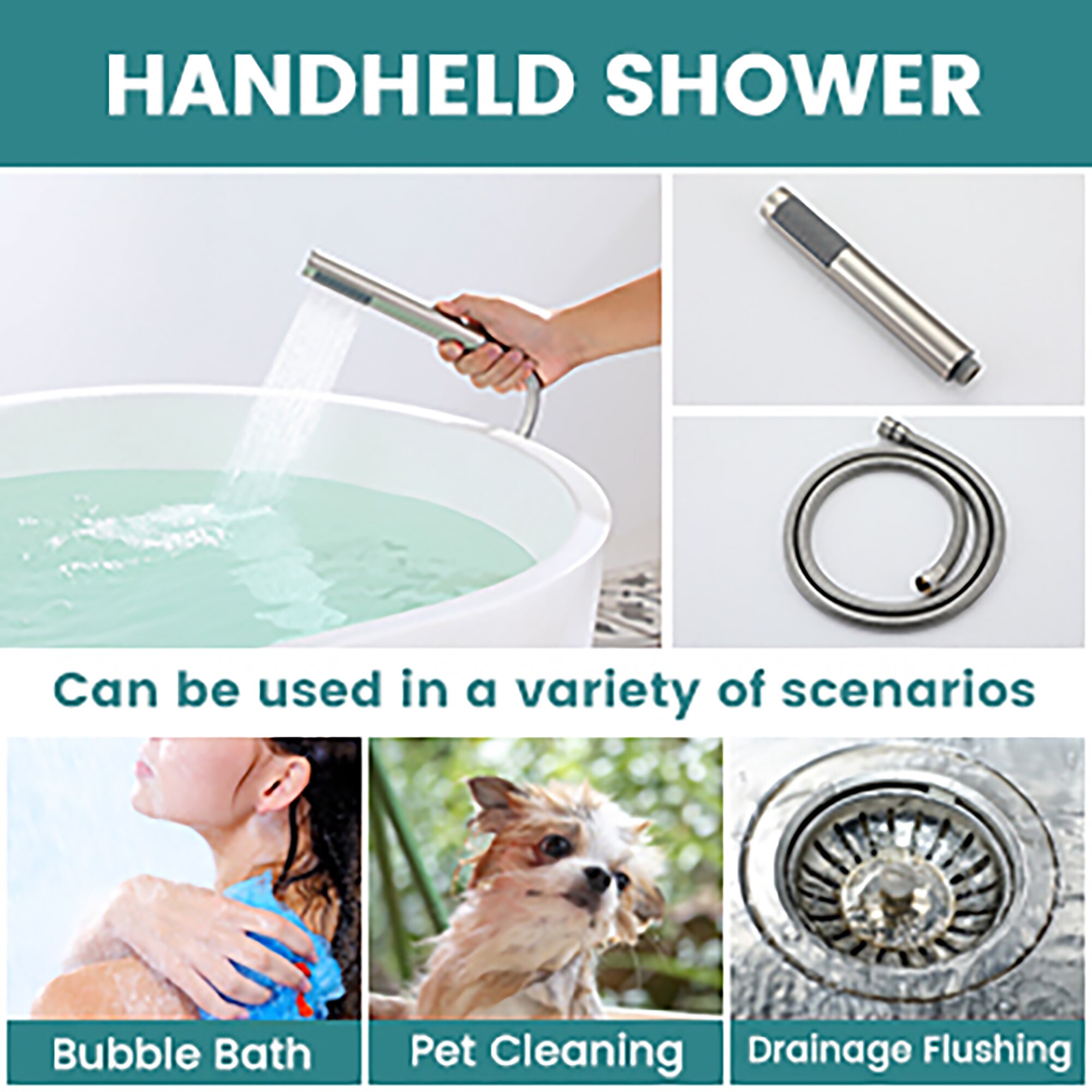 Brushed Nickel Freestanding Bathtub Faucet with Handshower