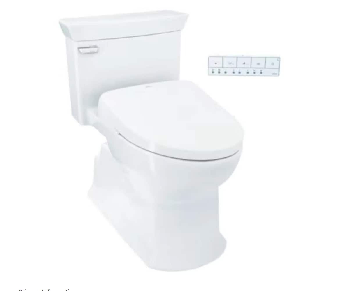 TOTO MW9644736CEFG-01 Soiree Washlet + Cotton White Elongated Chair height Soft Close 1-piece Bidet Toilet 12-in Rough-In WaterSense 1.28 GPF