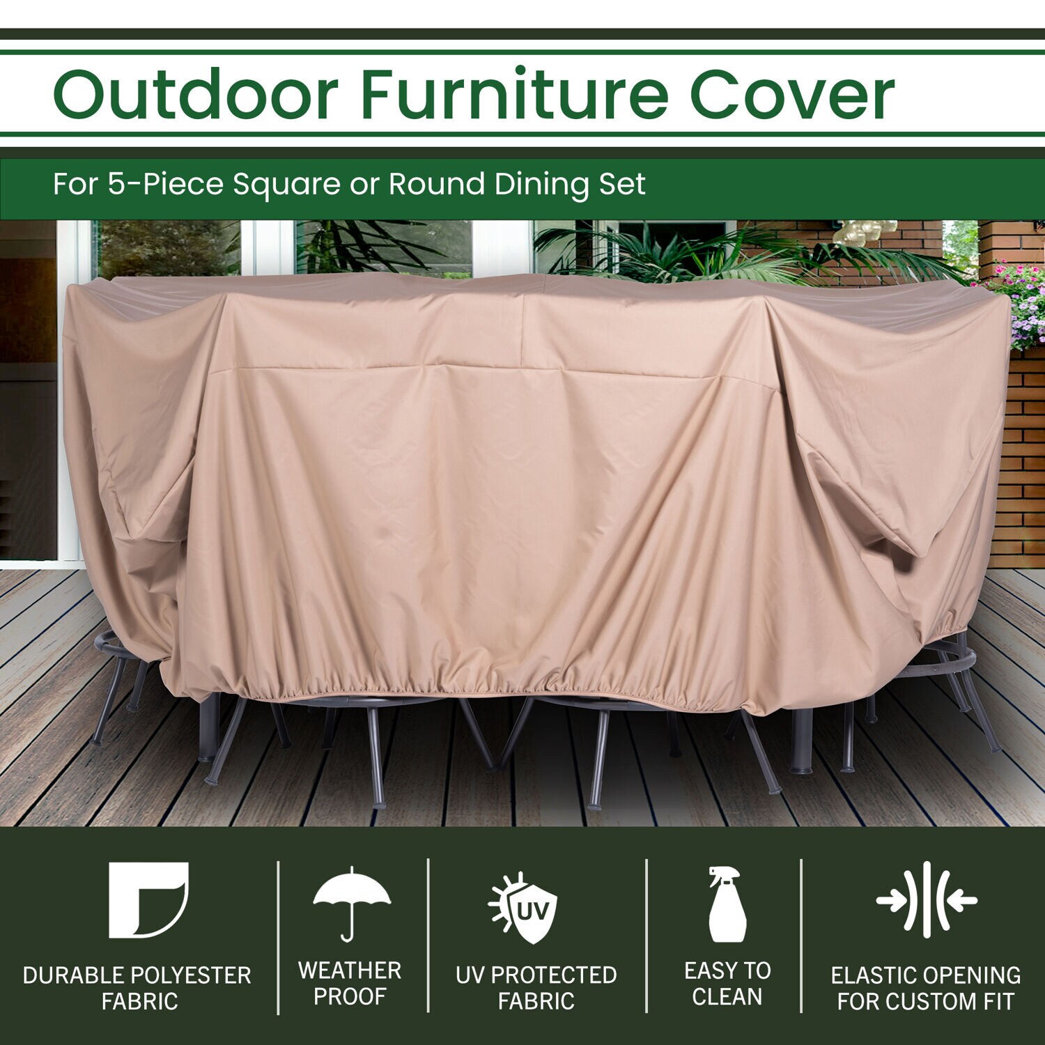 Hanover Tan Polyester Dining Set Patio Furniture Cover at Lowes.com