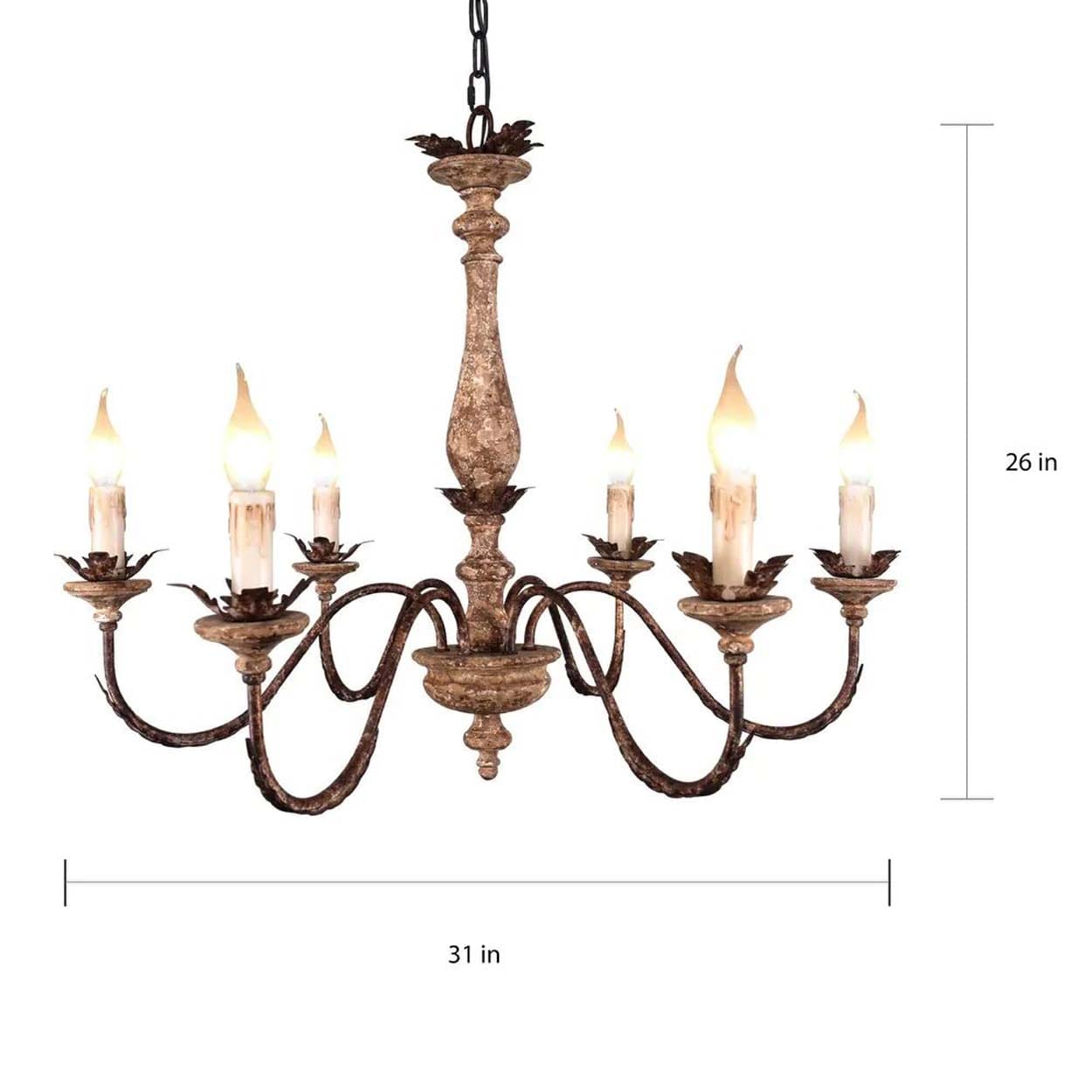 Distressed Weathered Wood 6-Light Farmhouse Candle Chandelier