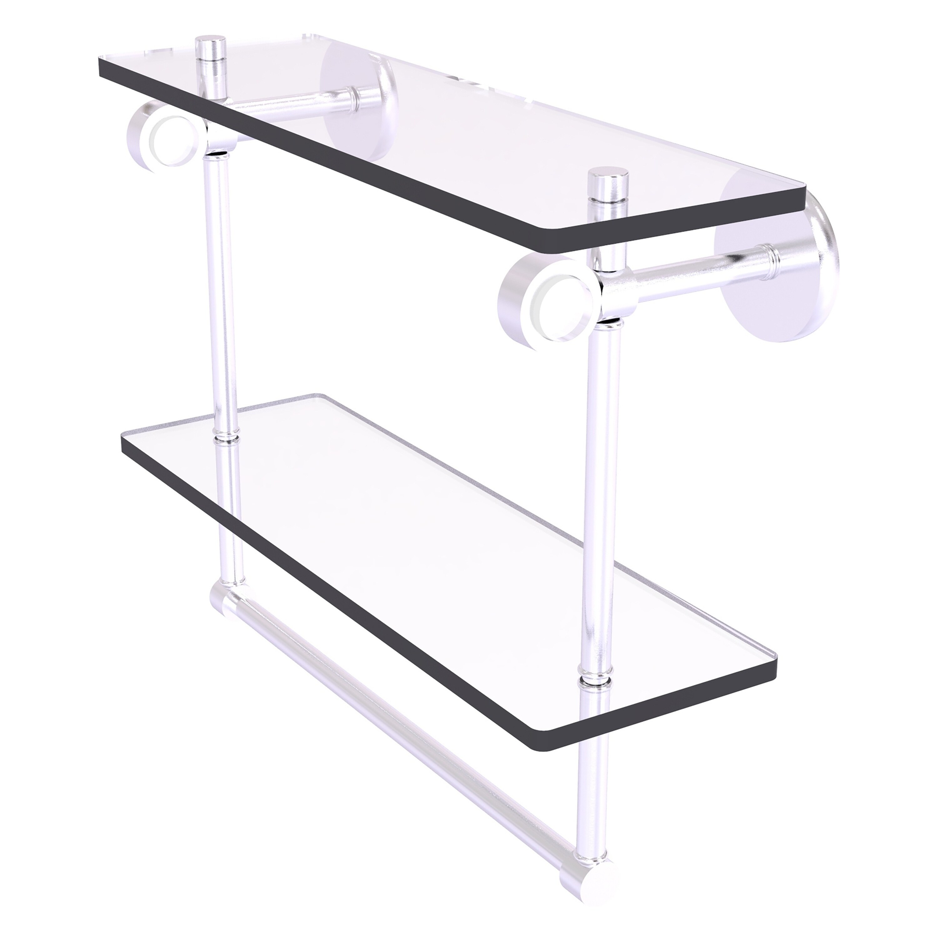 Allied Brass CV-2TB-16-SCH Clearview Satin Chrome 2 -Tier Wall mount Bathroom Shelf ( 16-in x 12.8-in x 5-in )