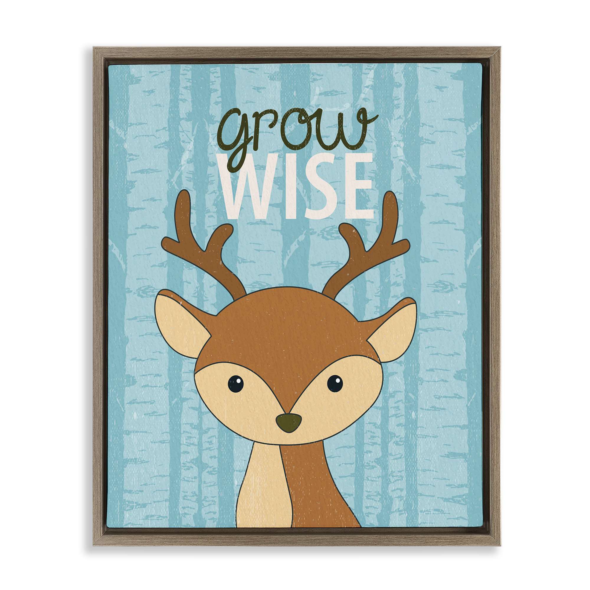 Stupell Industries BS-034-FFE-24X30 Grow Wise with Deer Brown Framed Floater Canvas Wall Art By Kim Allen 25 x 31