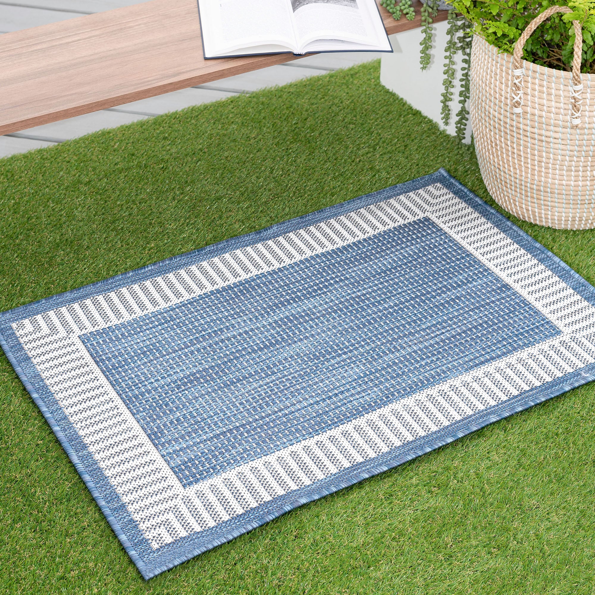 Tayse ECO1102 2X3 Eco 2 x 3 (ft) Flatweave Polypropylene Blue Rectangular Indoor/Outdoor Coastal Throw rug