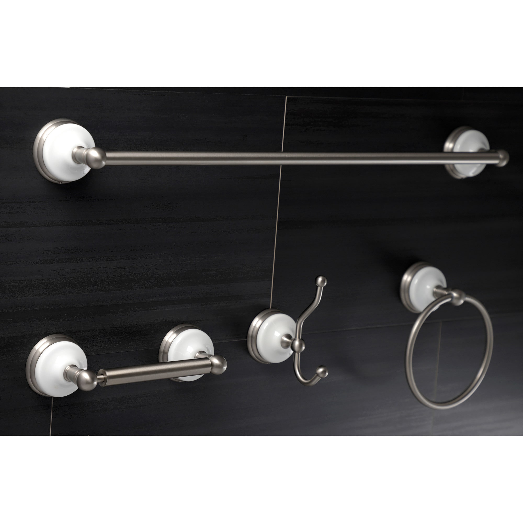 Kingston Brass 4 Piece Victorian Brushed Nickel Decorative Bathroom Hardware Set With Towel Bar 8219