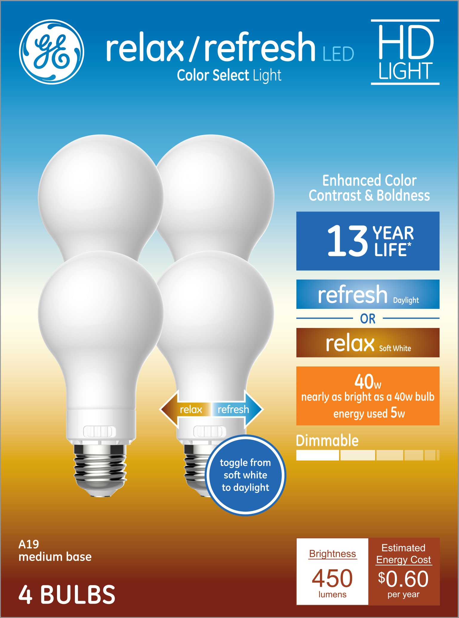 GE Relax/Refresh 40-Watt EQ A19 Color-enhancing Medium Base (E-26 ...