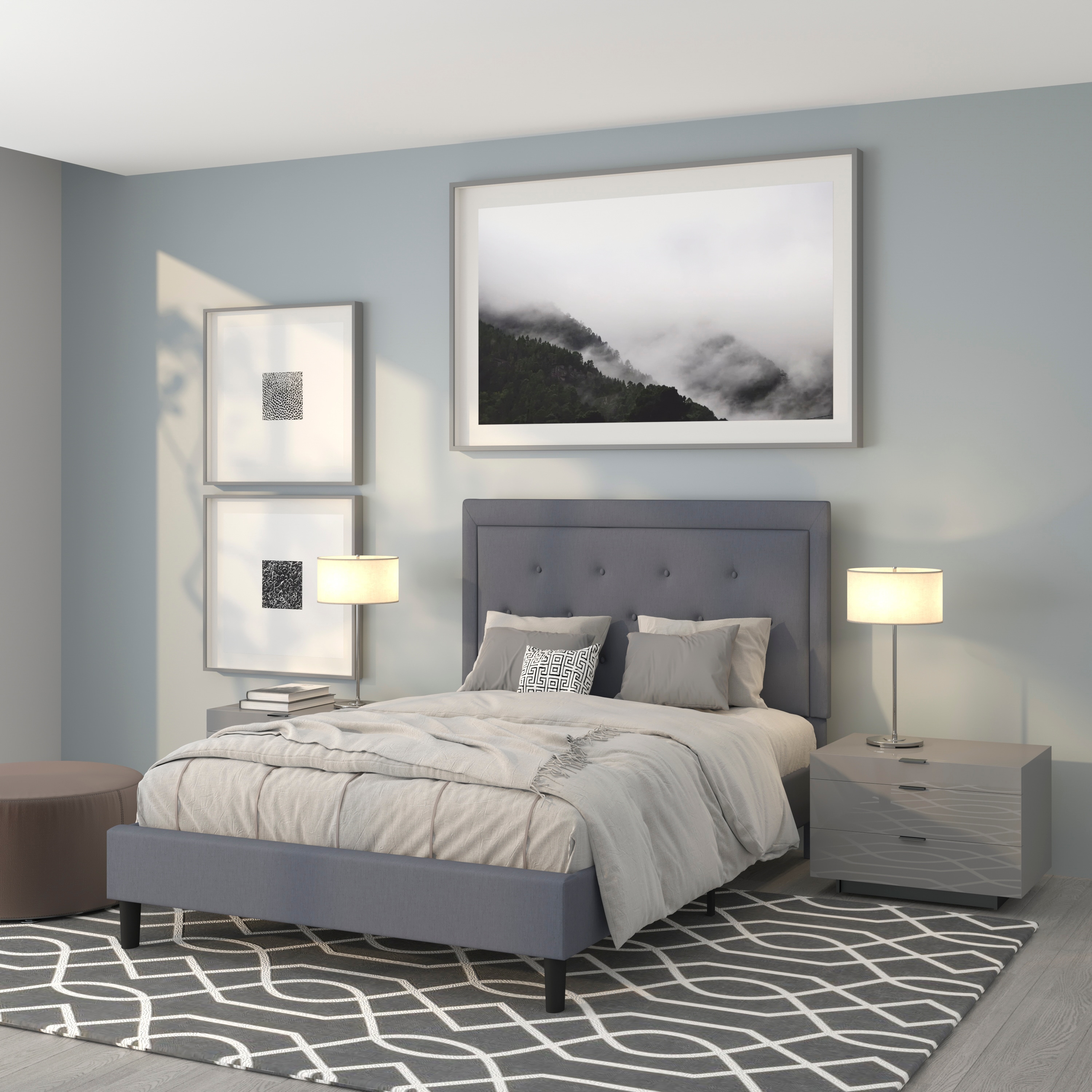 Flash Furniture 889142227328 Roxbury Light Gray Full Upholstered Platform Bed