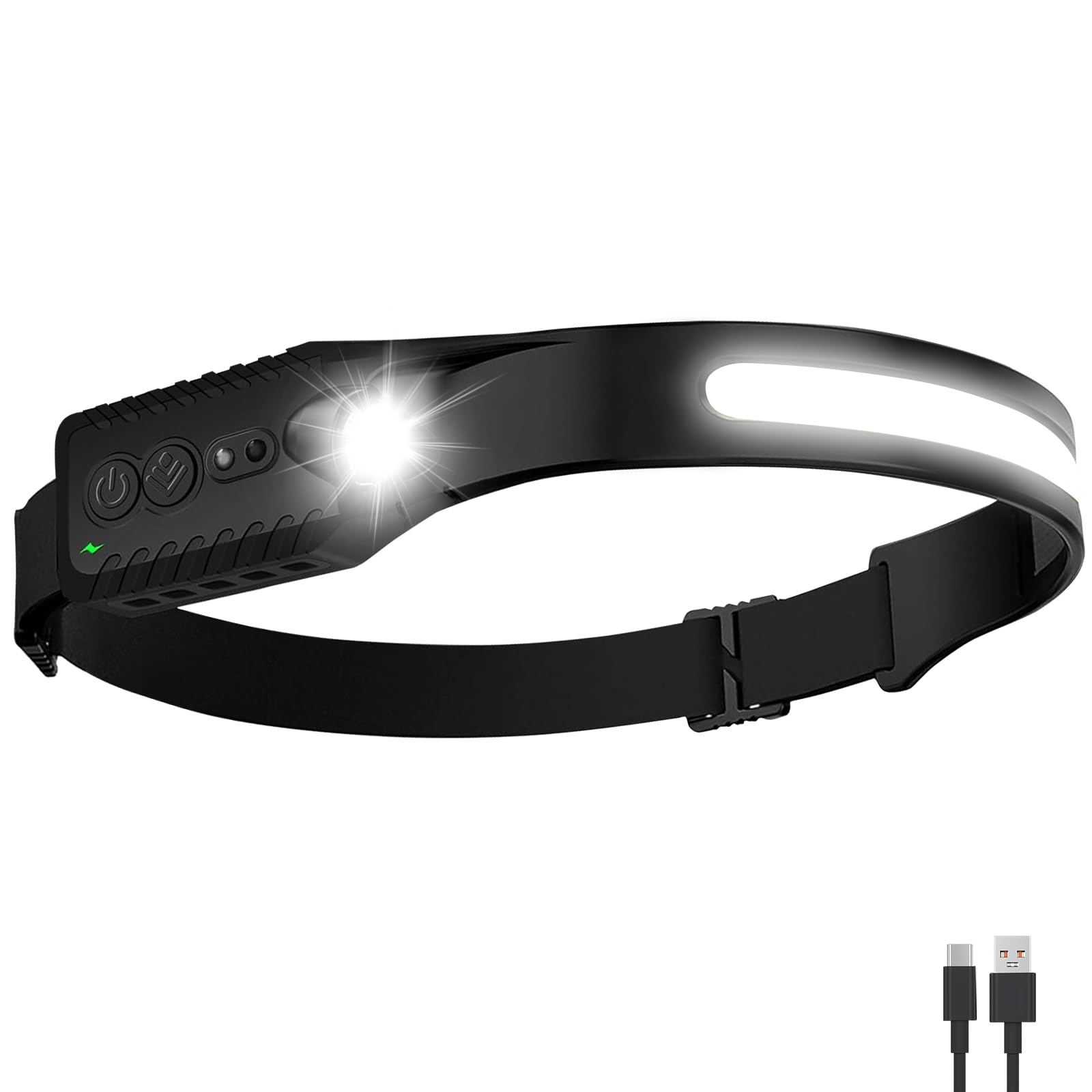 Linder Group Inc LED Headlamp 400 Lumens 230 Degree Wide Beam USB C IPX4 Waterproof 5 Modes Motion Sensor Lightweight Adjustable Headband for Camping Hiking #L3DT3VCF