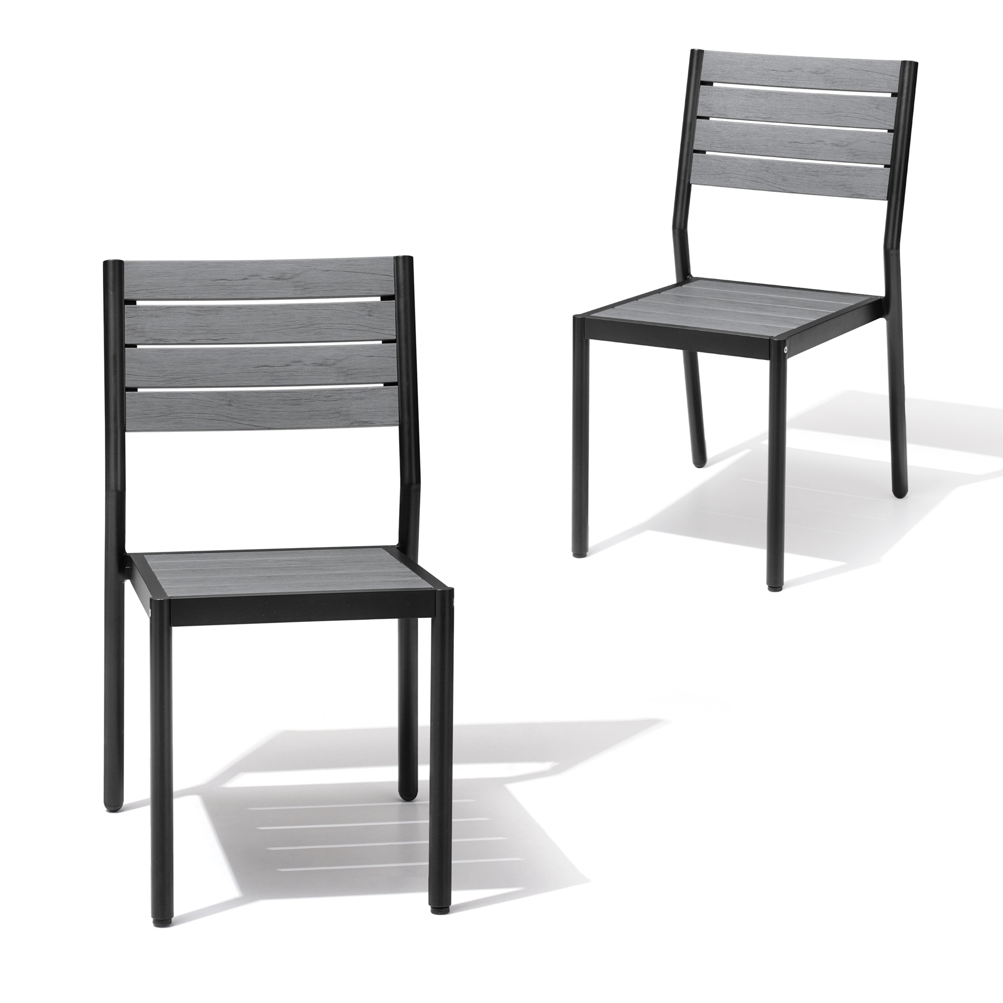 Crestlive Products CL-DC037GRY-2 2pcs Outdoor Plastic Wood Dining Chair Set Set of 2 Brown Metal Frame Stationary Dining Chair with Gray Mesh Seat