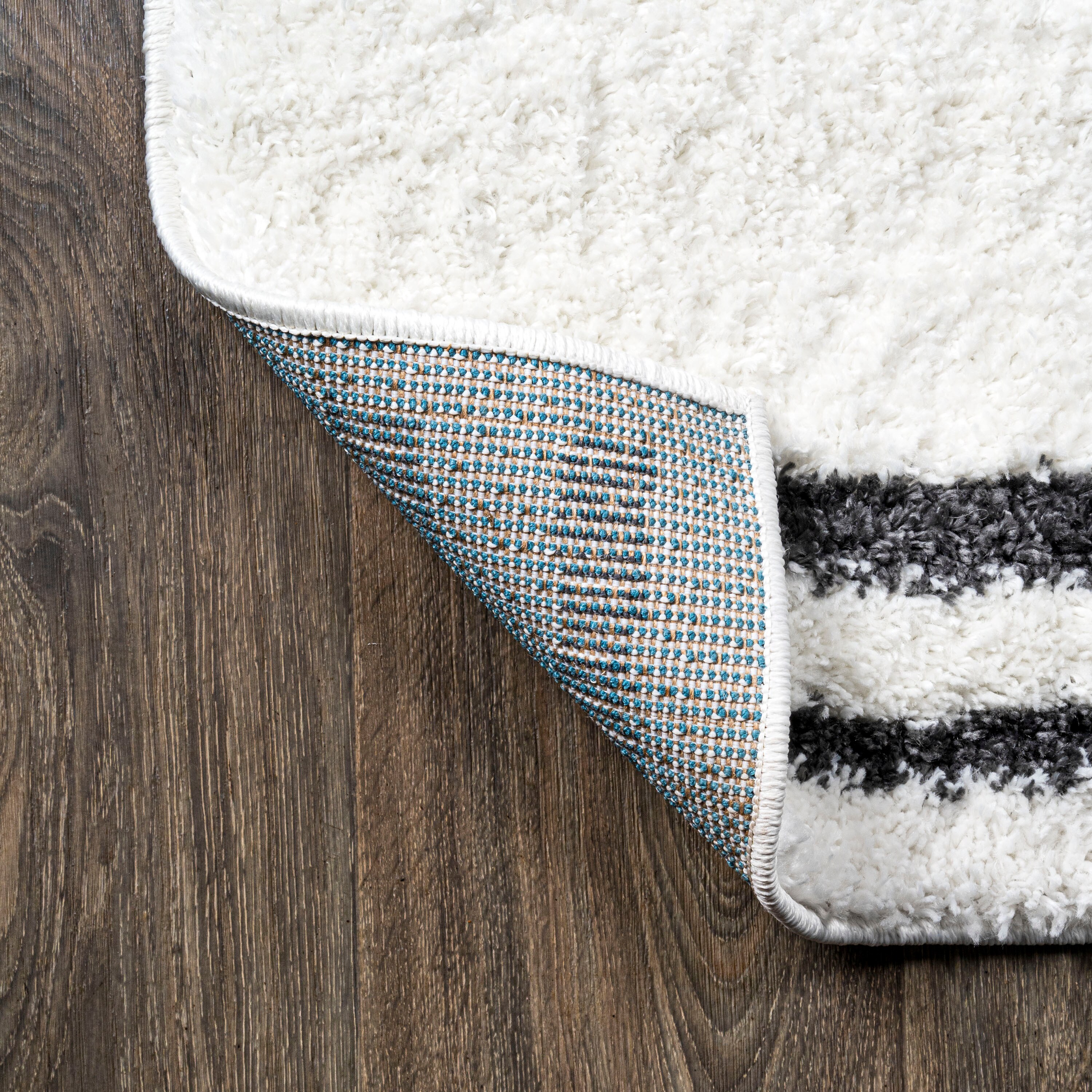 Ivory and Gray Striped Shag Area Rug 3 x 5