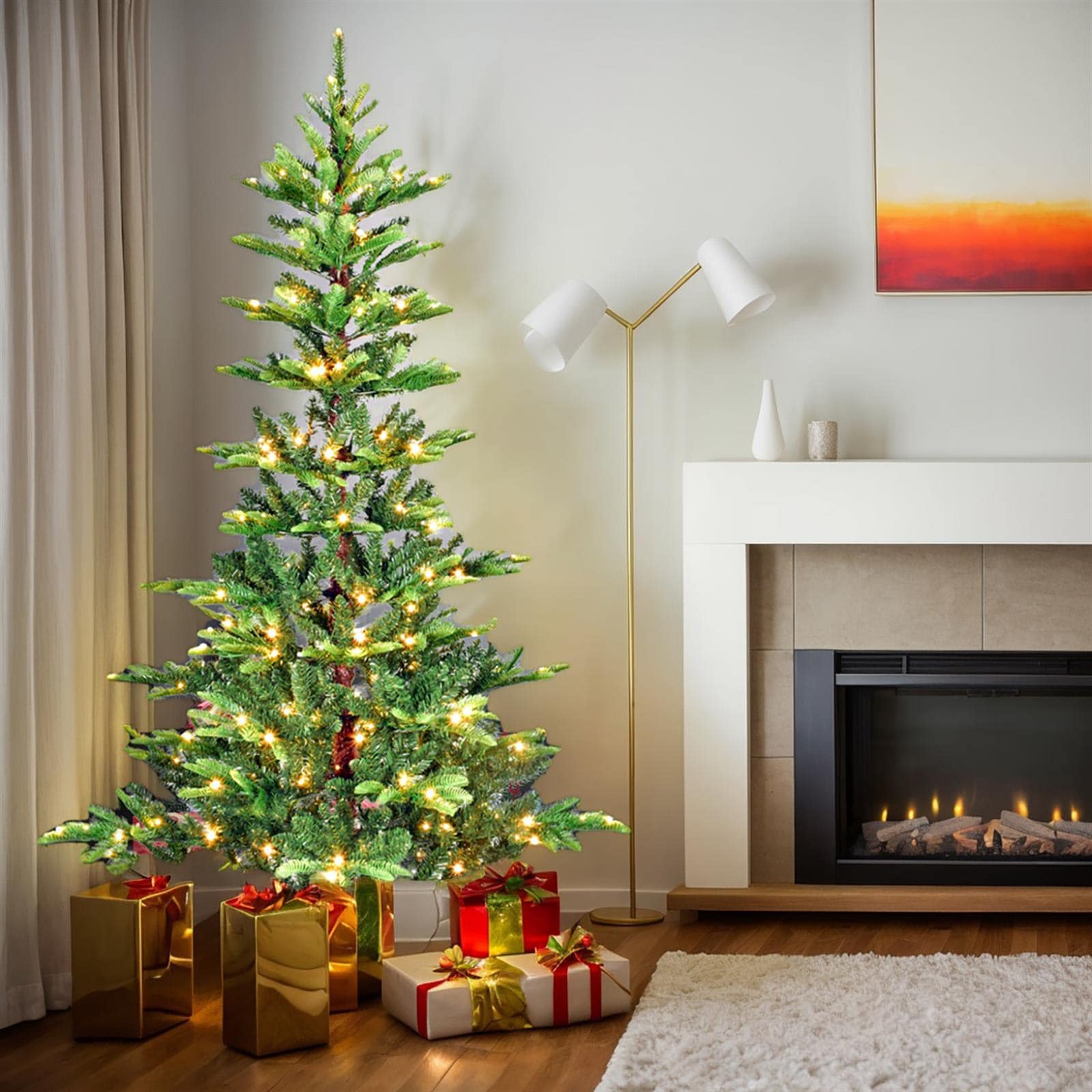 Choco Moon 4773128394639 Artificial 7ft Green LED lit Christmas Tree with 960PE PVC Mixed Branch Tips