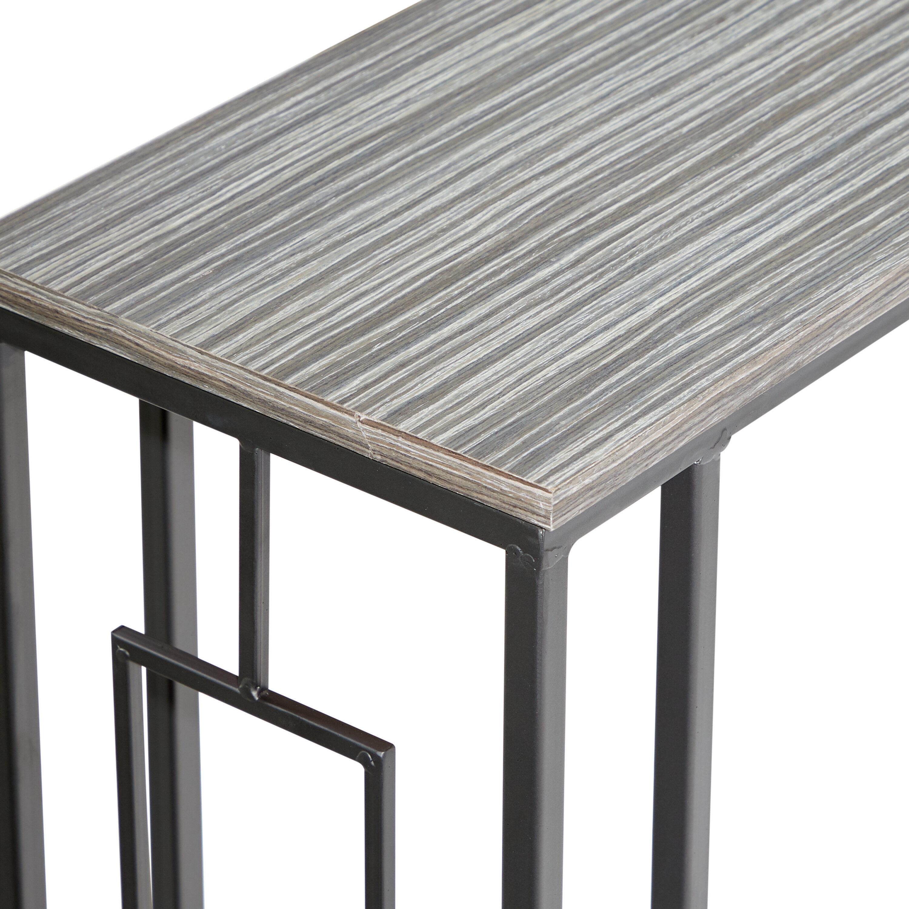 Sleek Gray C-Shaped Metal and Wood Accent Table