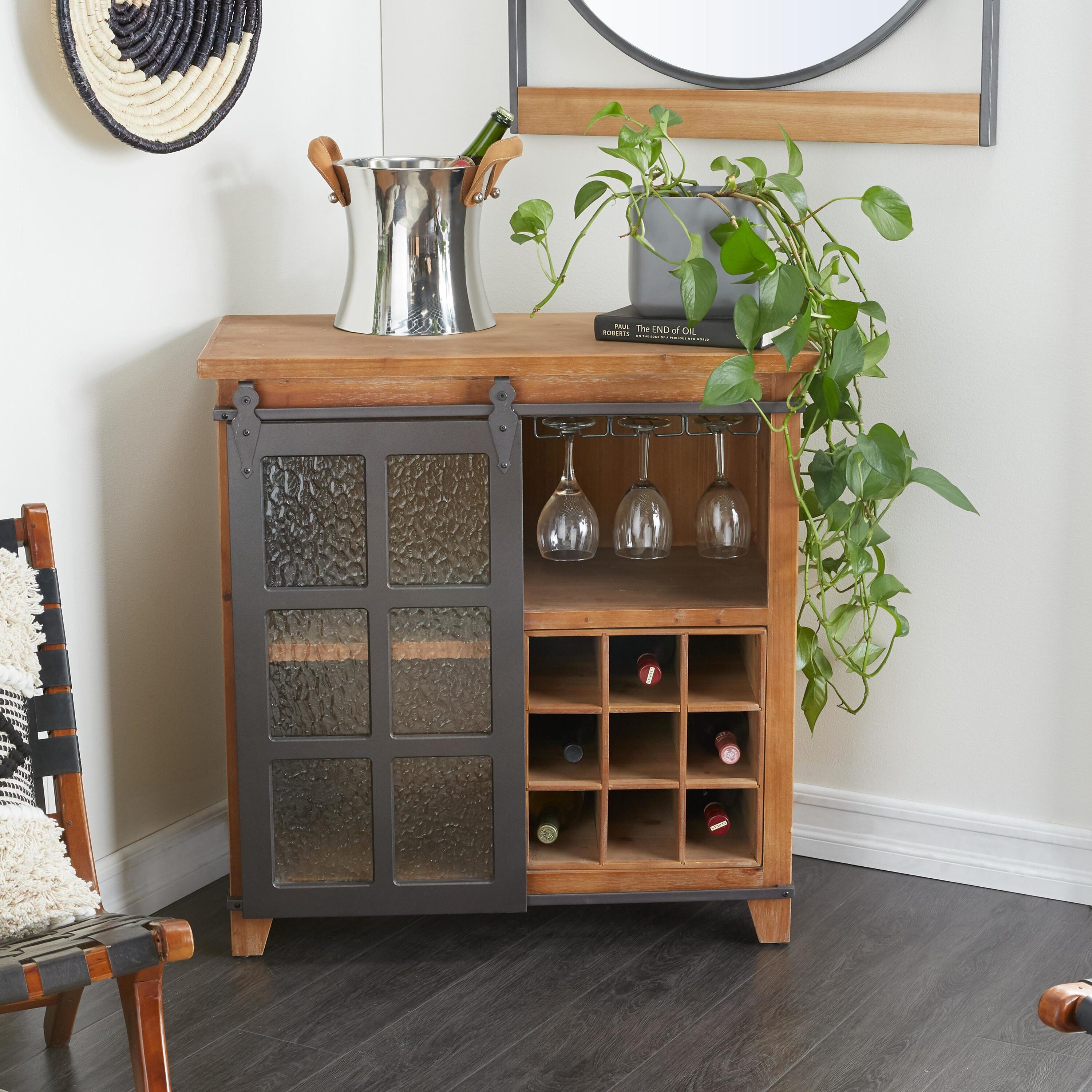 Grayson Lane 75071 31.5-in x 32.5-in Pine Brown Rectangle Bar cabinet