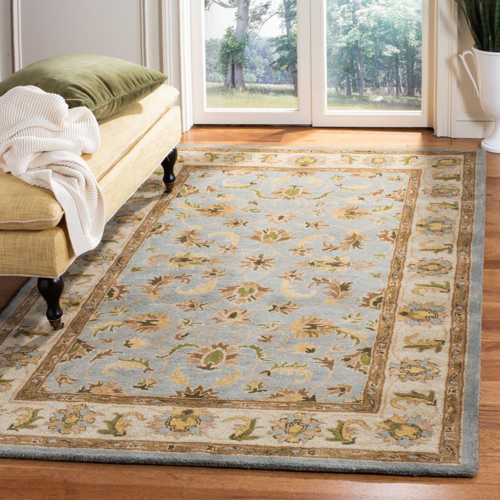 Light Blue and Beige Hand-Tufted Wool Area Rug 4' x 6'