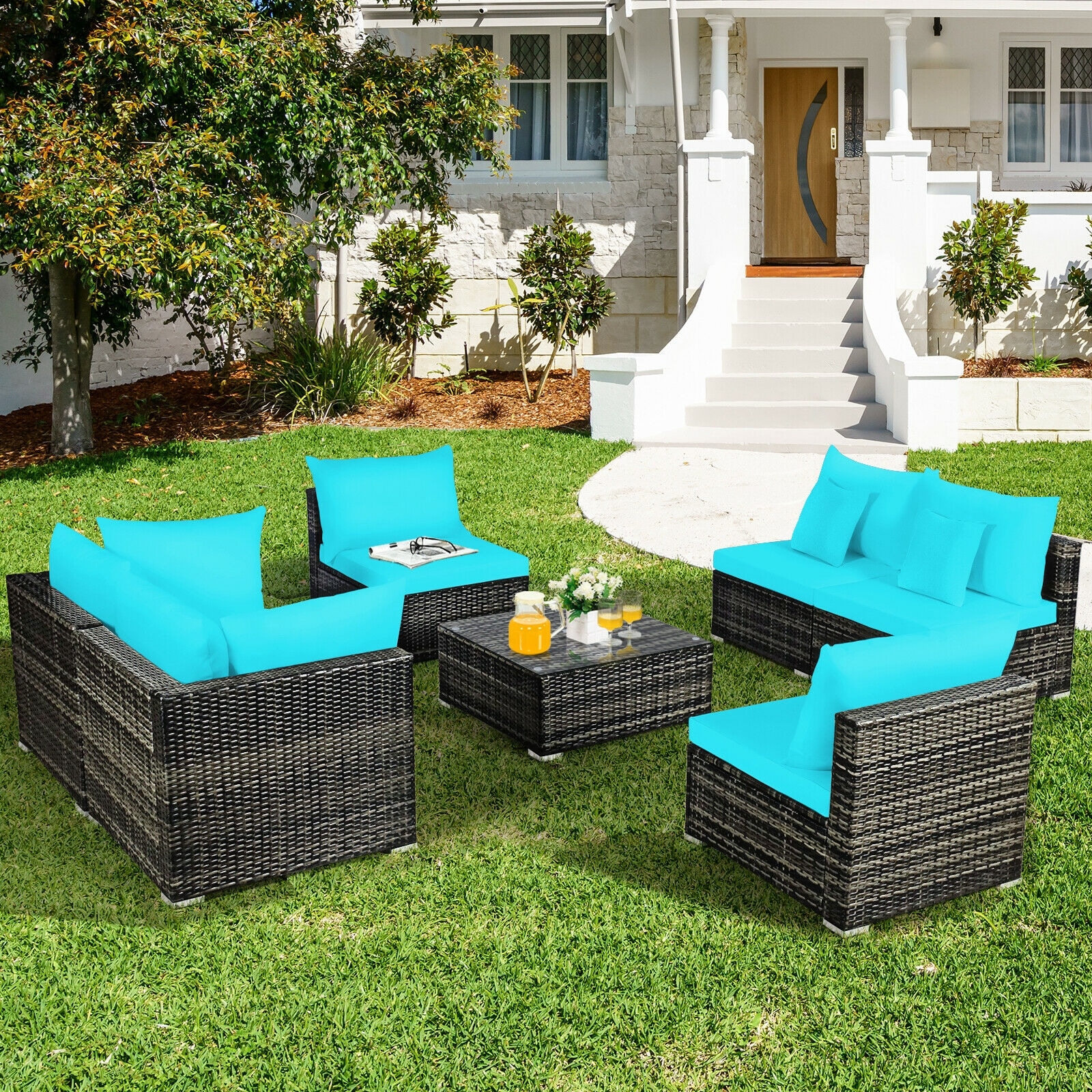 Gymax 4 pc online rattan patio furniture set