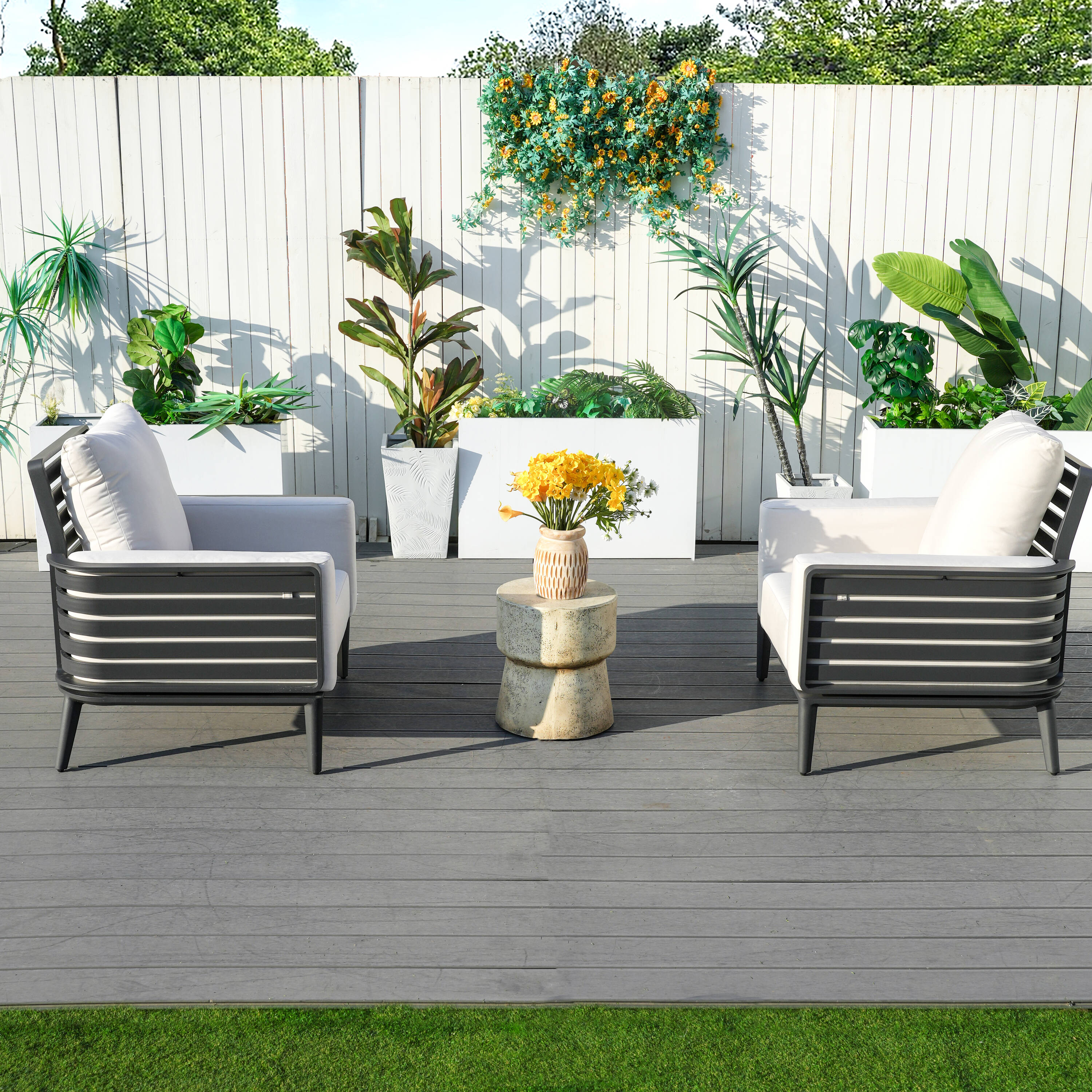 Direct Wicker DWS-2350SC2&2464ST 3 -Piece 2 Patio Sofa Conversation Set with White Cushions