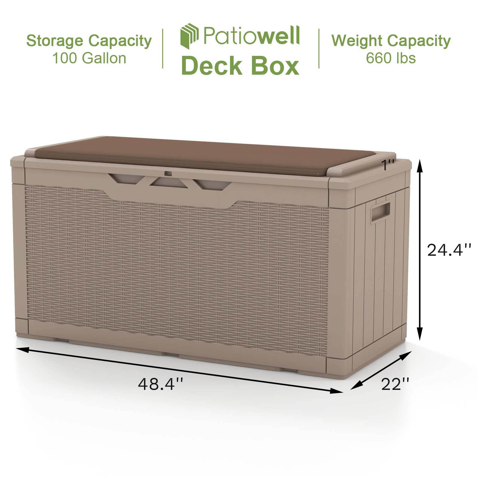 Patiowell 22-in L x 48.4-in 100-Gallons Light Brown Plastic Deck Box ...