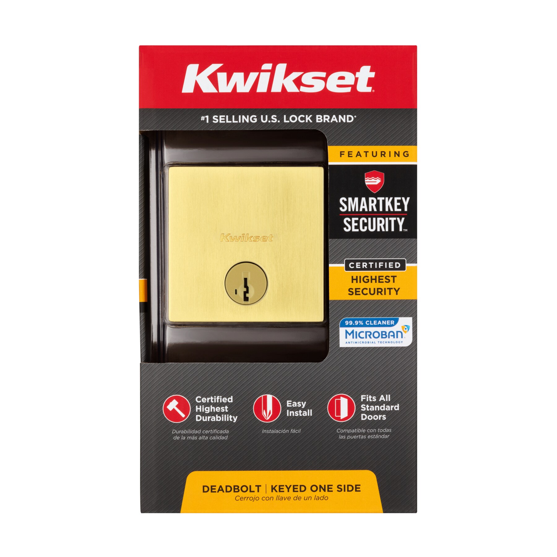 Satin Brass Square Single Cylinder Deadbolt Lock