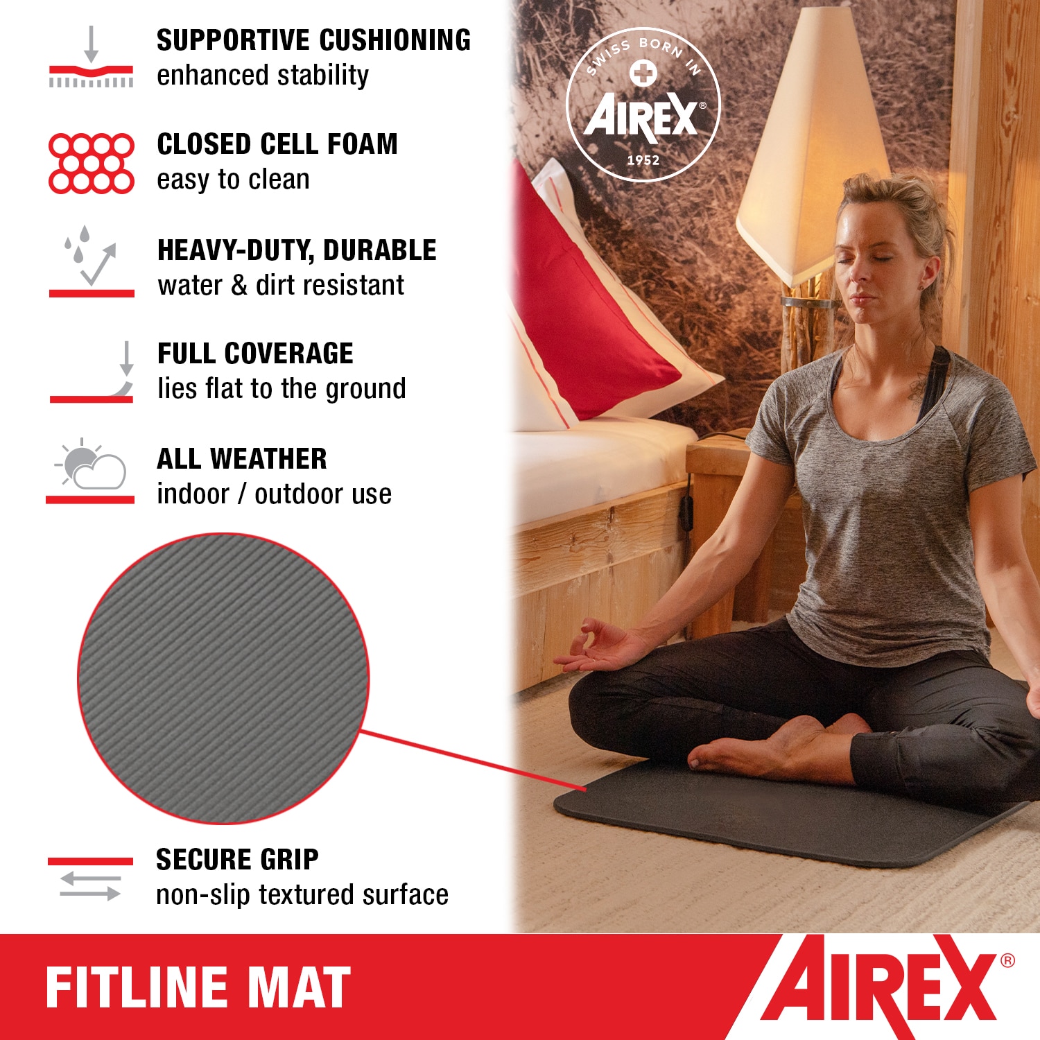 AIREX Terra Brown Reversible Foam Yoga Mat - 23-in x 78-in x 16mm