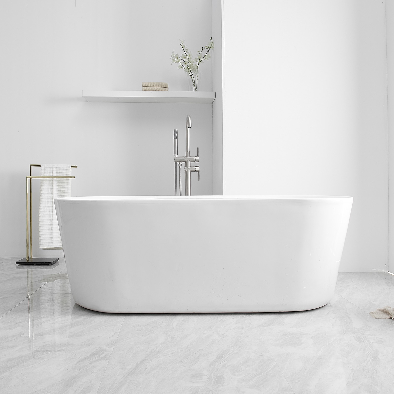 Brushed Nickel Freestanding Tub Filler with Hand Shower