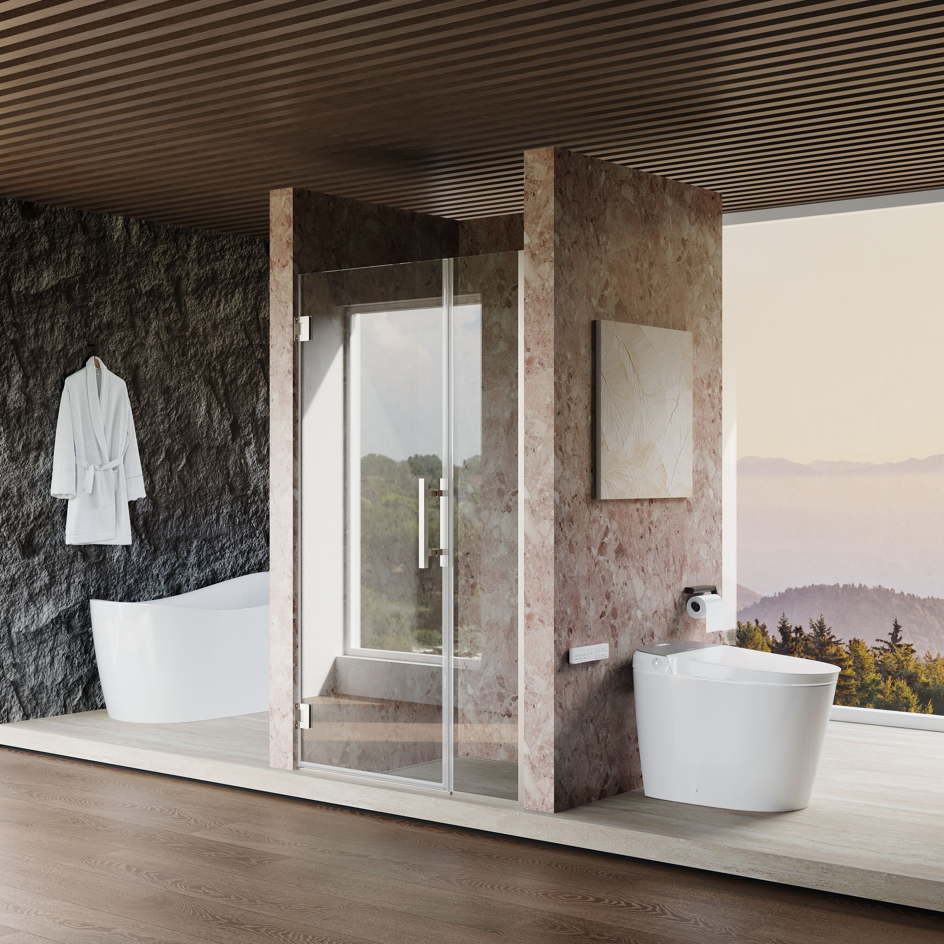 Gtnali Brushed Nickel 41-in to 42-in W x 72-in H Frameless Clear Glass Hinged Shower door