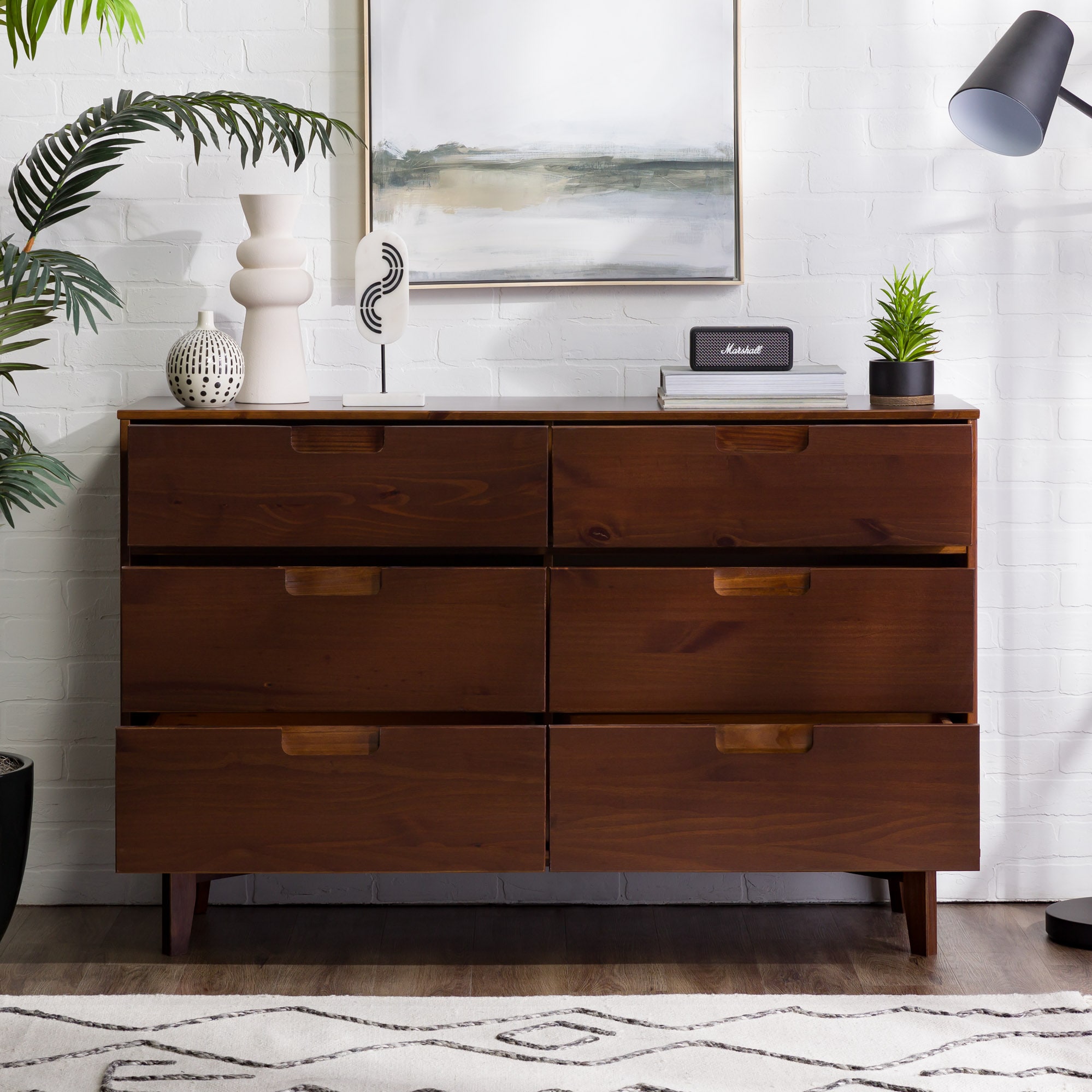 Walker Edison Walnut Pine 6-Drawer Standard Dresser at Lowes.com