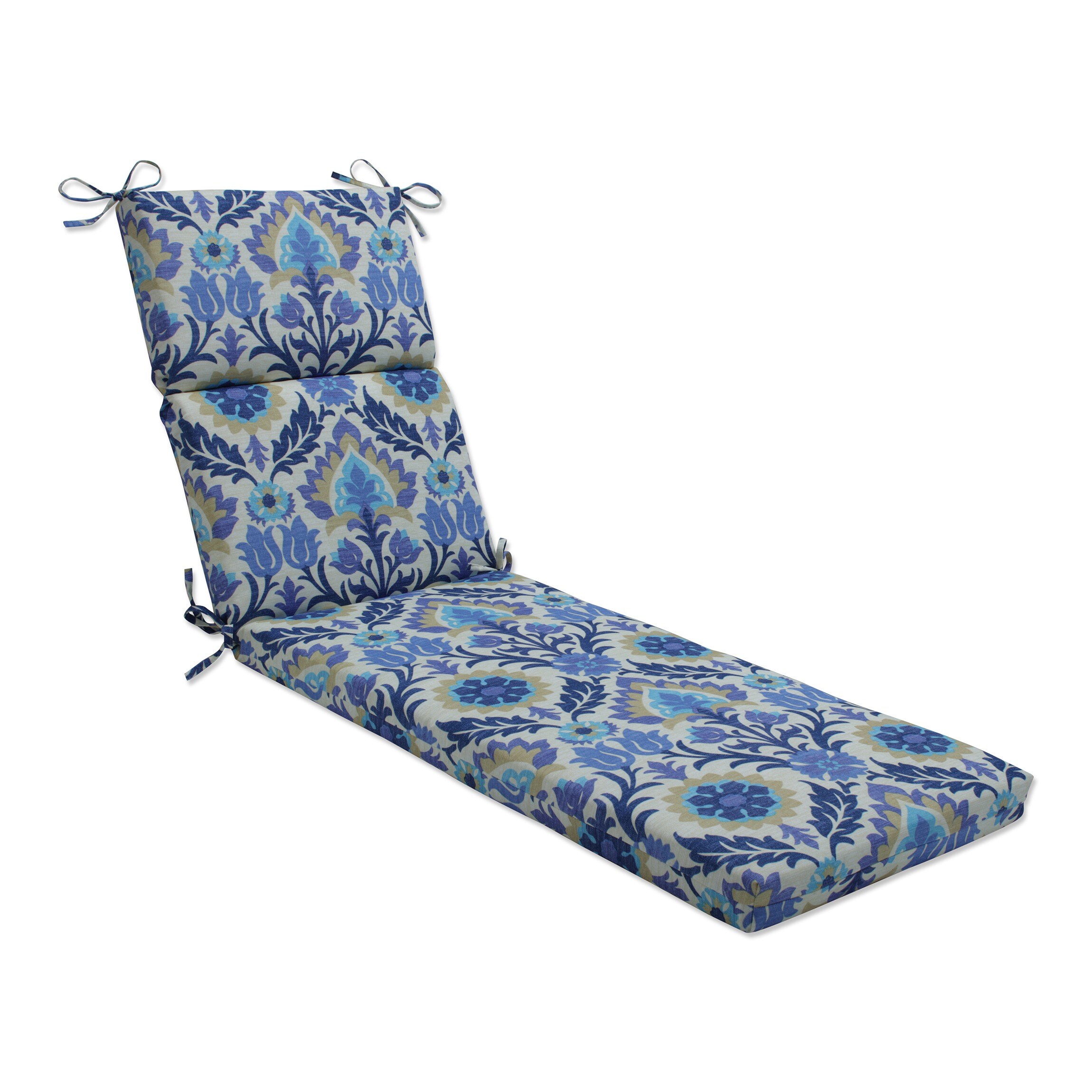 Pillow Perfect 541853 Santa Maria Azure 72.5-in x 21-in Blue Patio chaise lounge chair cushion