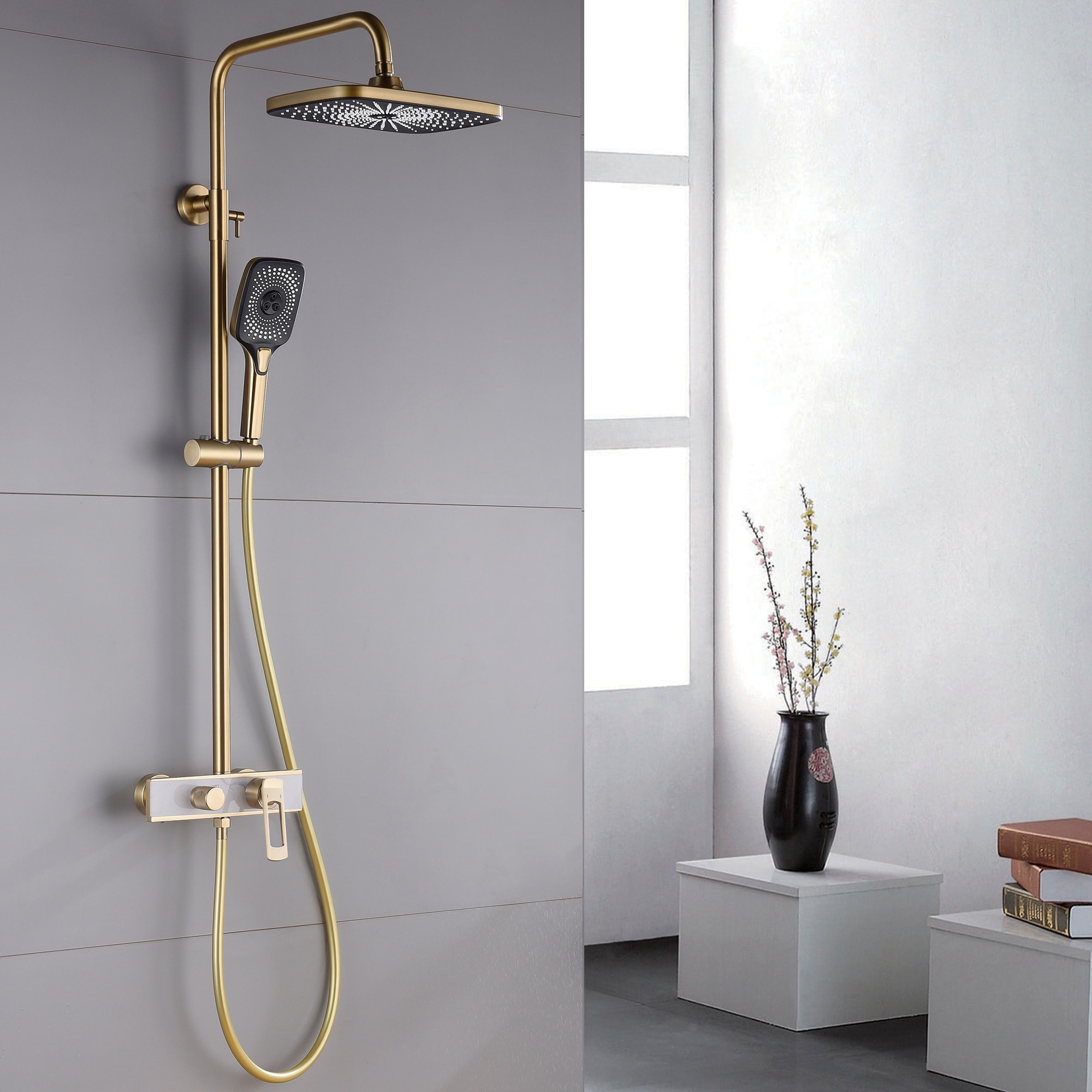 MODLAND Wall-Mounted 3-Function Shower System with Rain Shower 3-Spray Hand Shower and Tub Spout