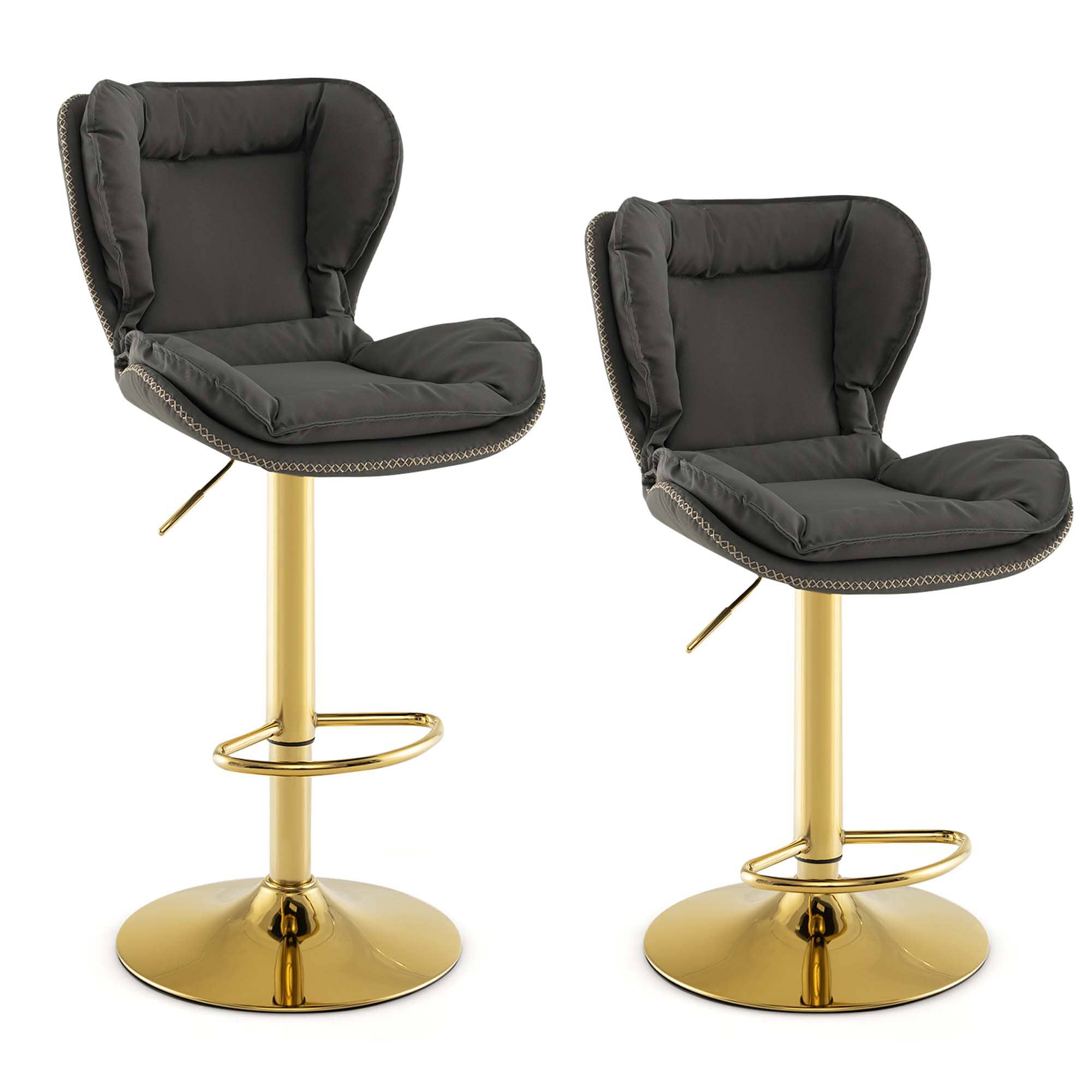 Costway SXL00207 Gray Gold 25.0-in H Counter height Upholstered Swivel Metal Bar Stool